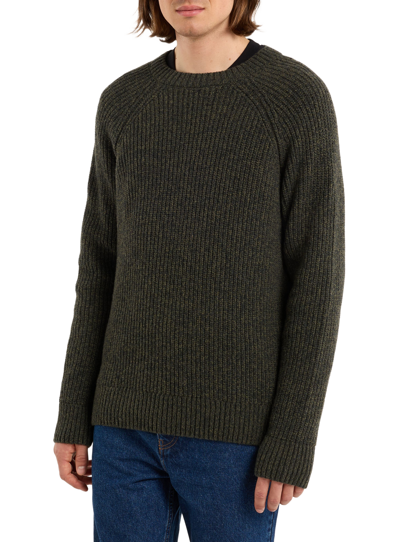 Round neck wool blend boys sweater SAISON 1865 Khaki