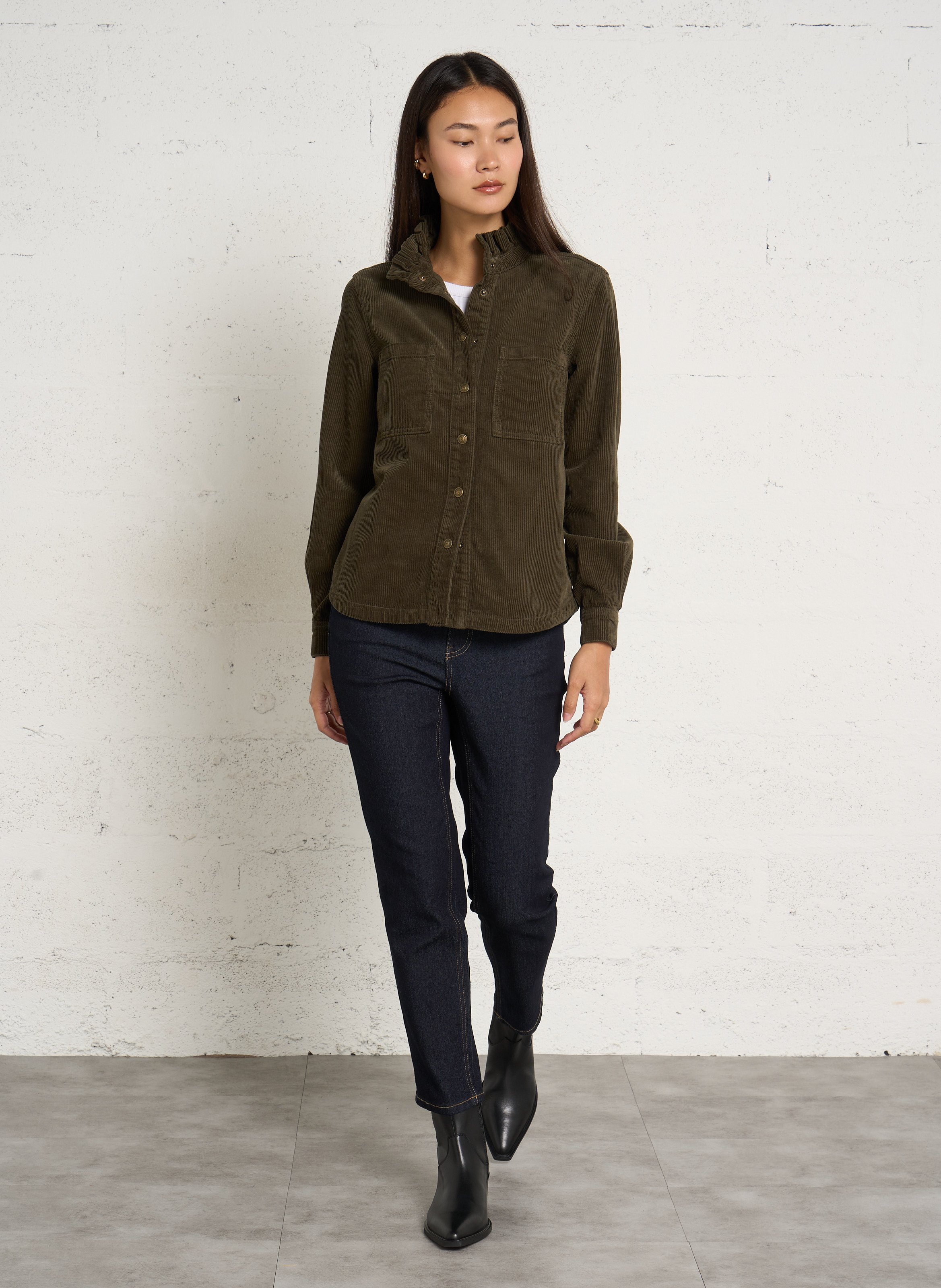 Einfarbiges geripptes Baumwollbluse MAISON 123 Khaki