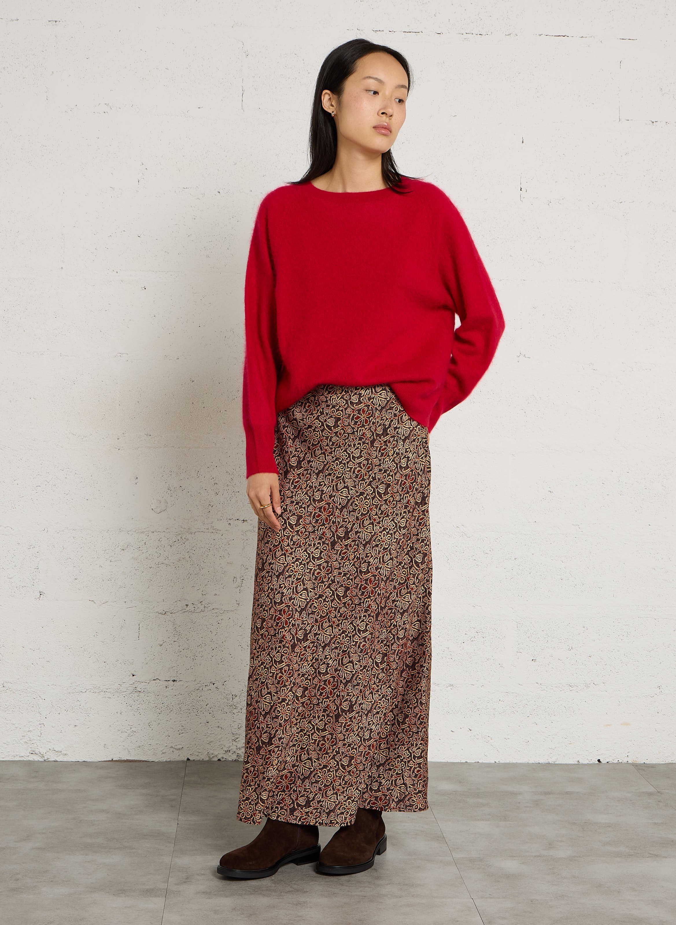 Weiter Pullover mit Bootsausschnitt aus Wolle und Kaschmir MAJESTIC FILATURES Rot