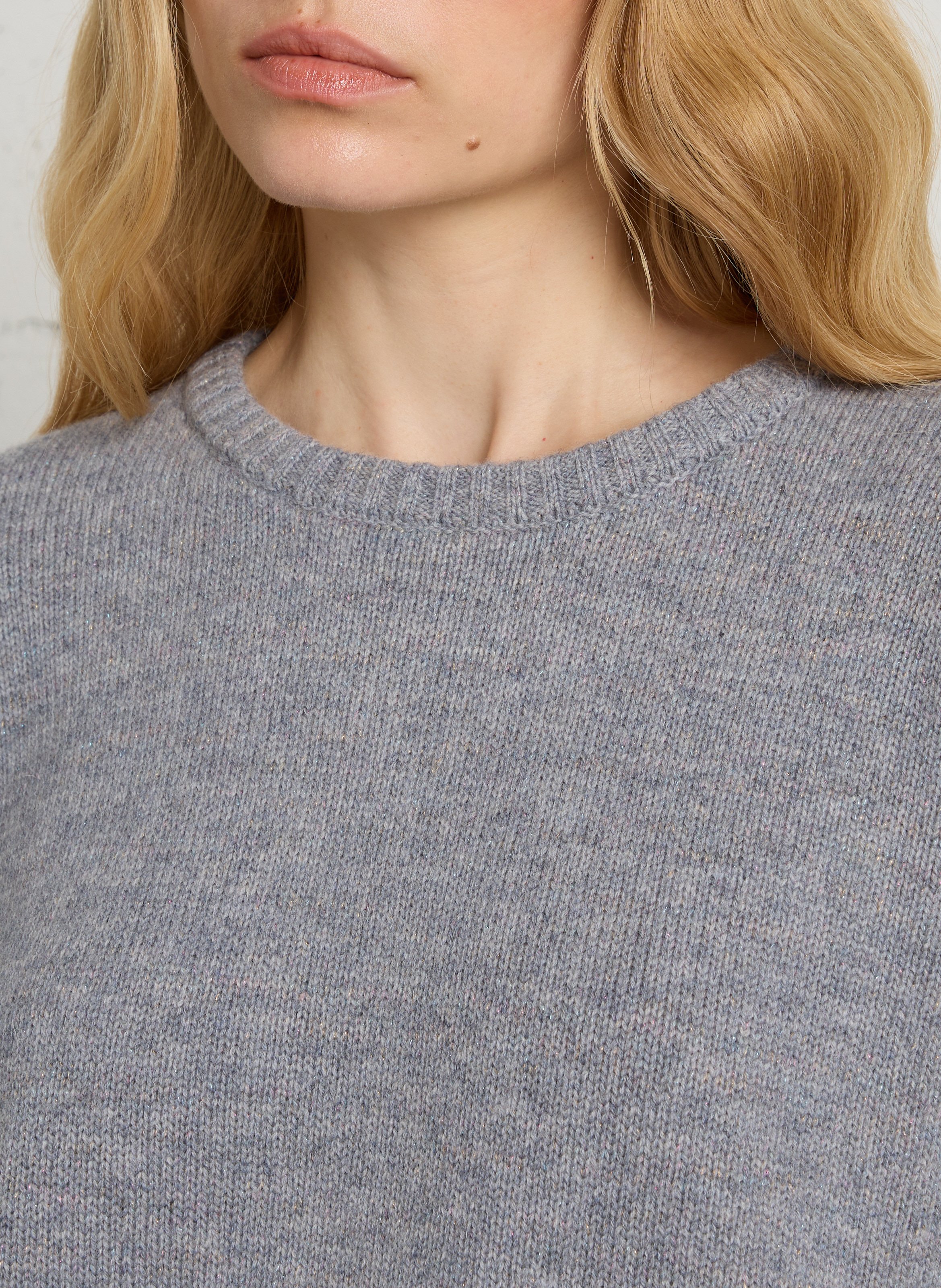 Pull col rond avec écharpe en laine BERENICE Gris