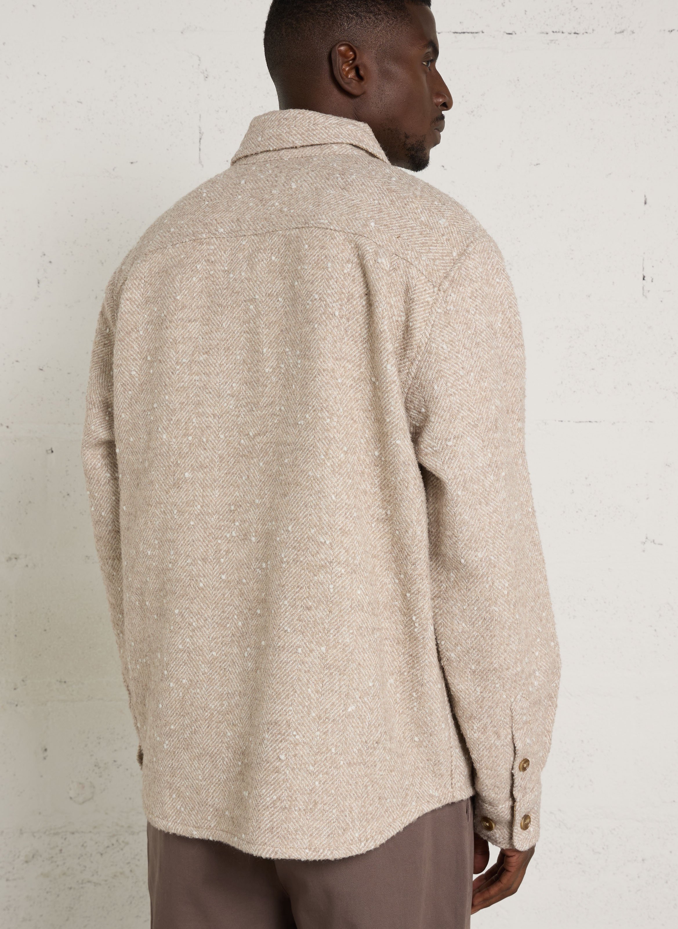 Straight herringbone overshirt with classic collar MINIMUM Beige