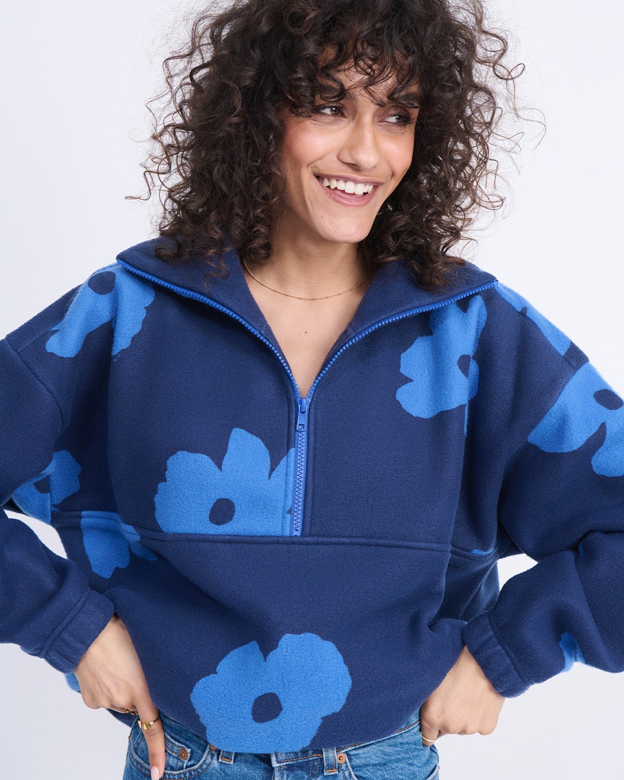 Floral-print recycled fleece sweatshirt EMOI EMOI Blue