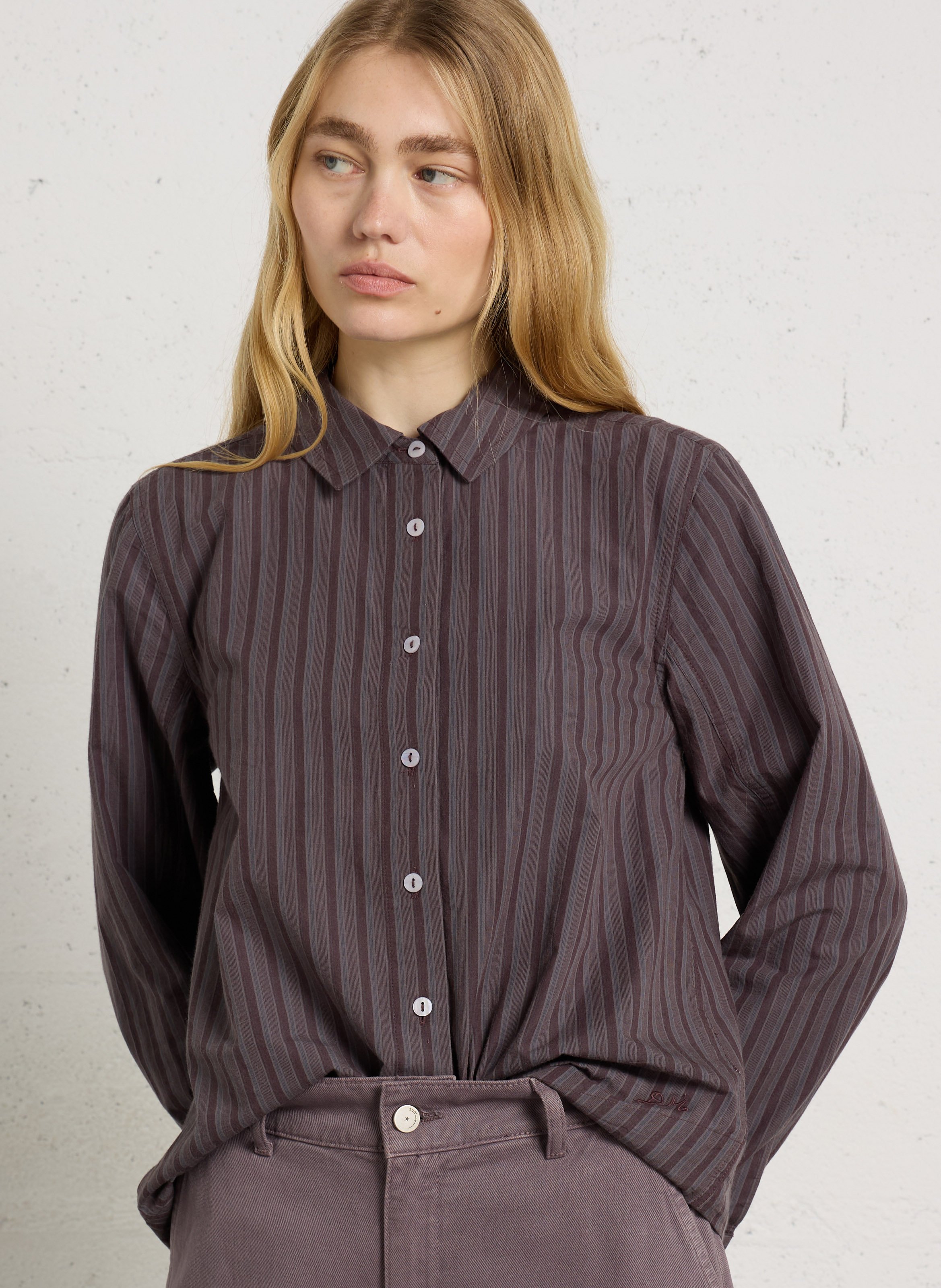 Layered striped cotton shirt DAMSON MADDER Brown