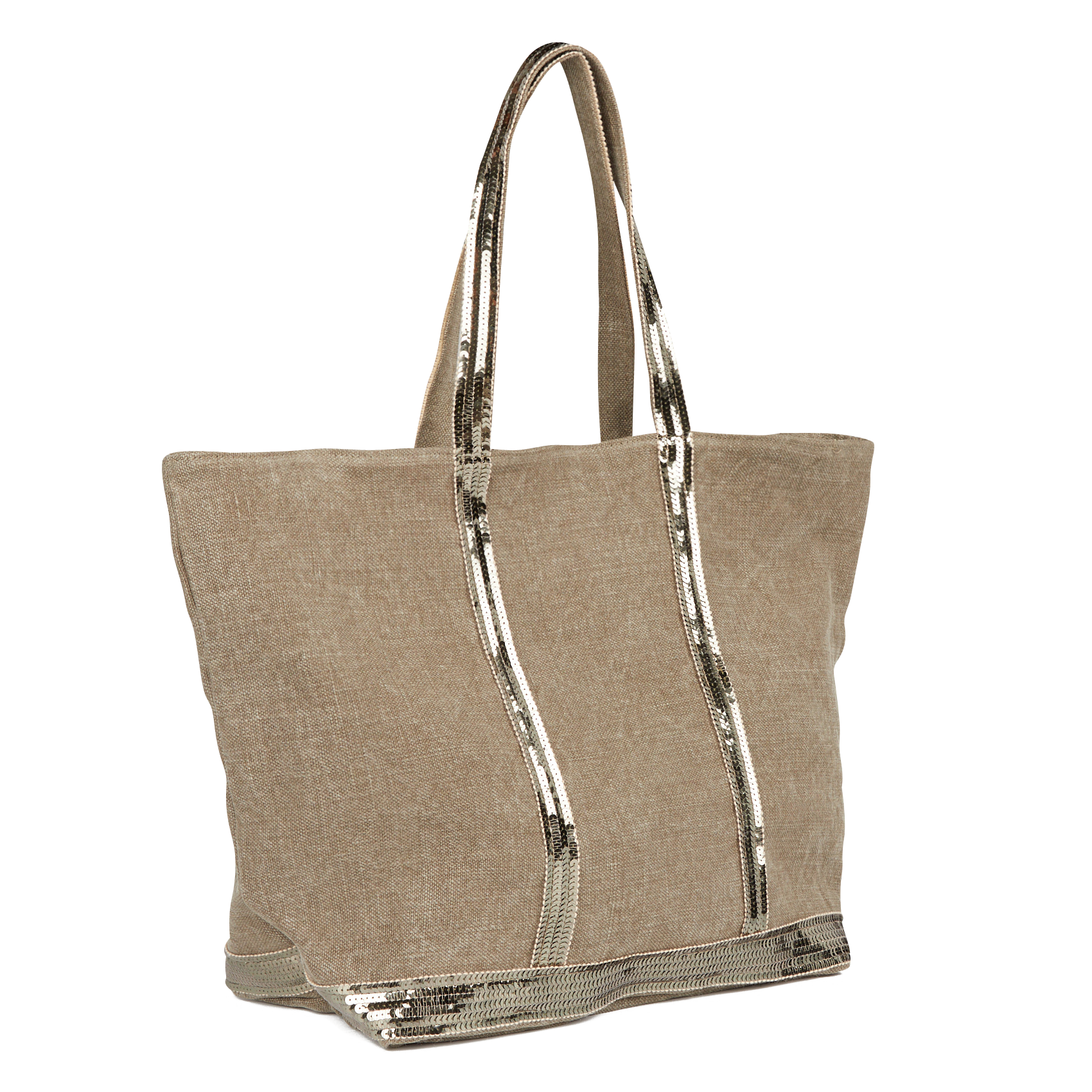 Cabas L brodé avec sequins en lin VANESSA BRUNO Vert