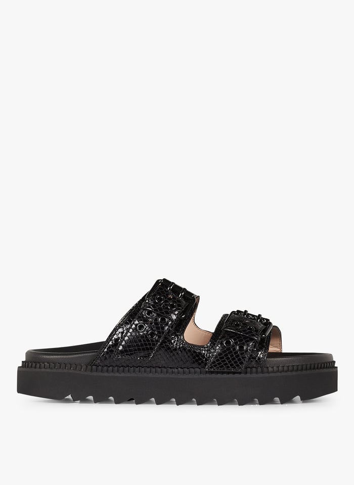 Buckled Embossed Leather Mules Noir Fl Free Lance Women Place