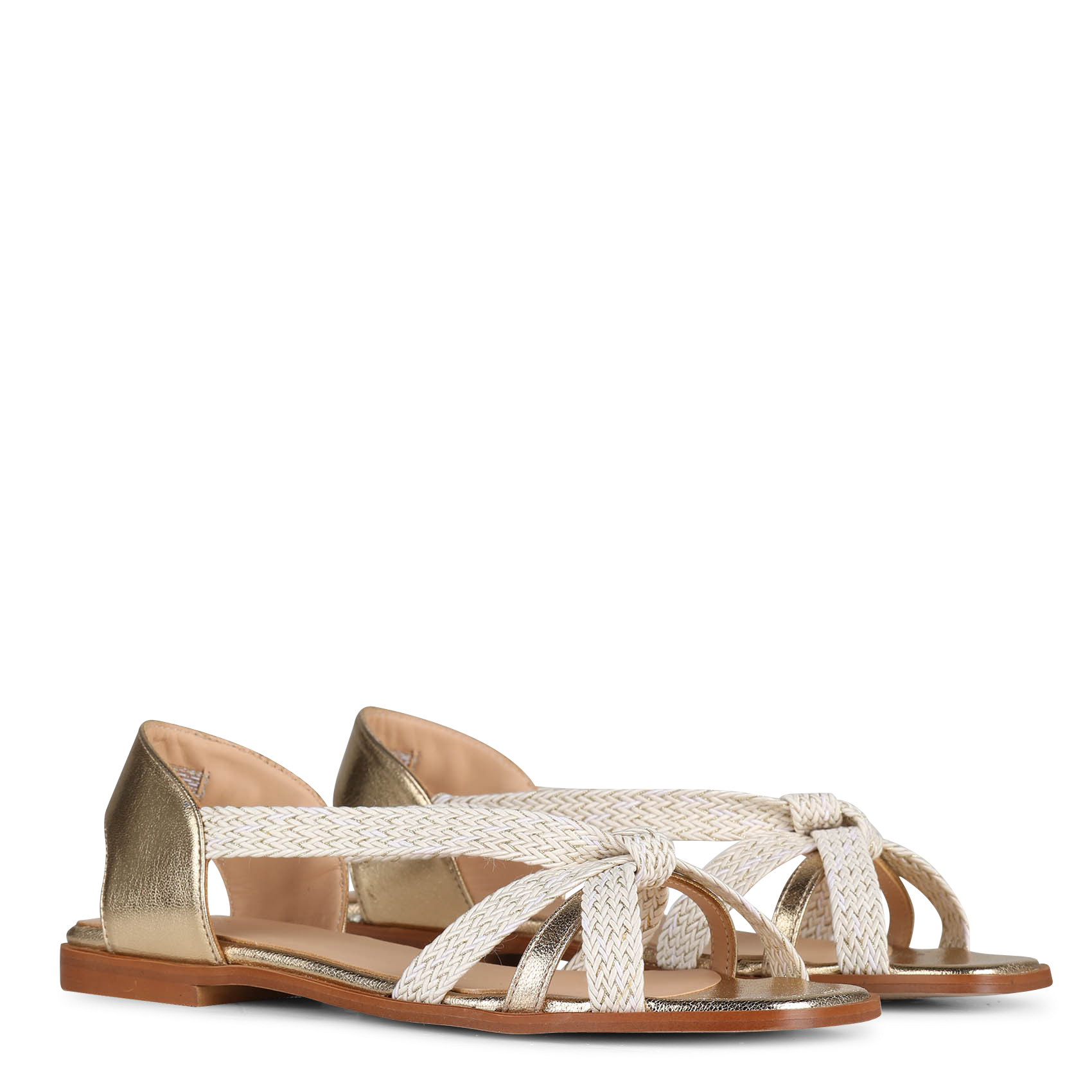 Dual-material flat sandals ANAKI White