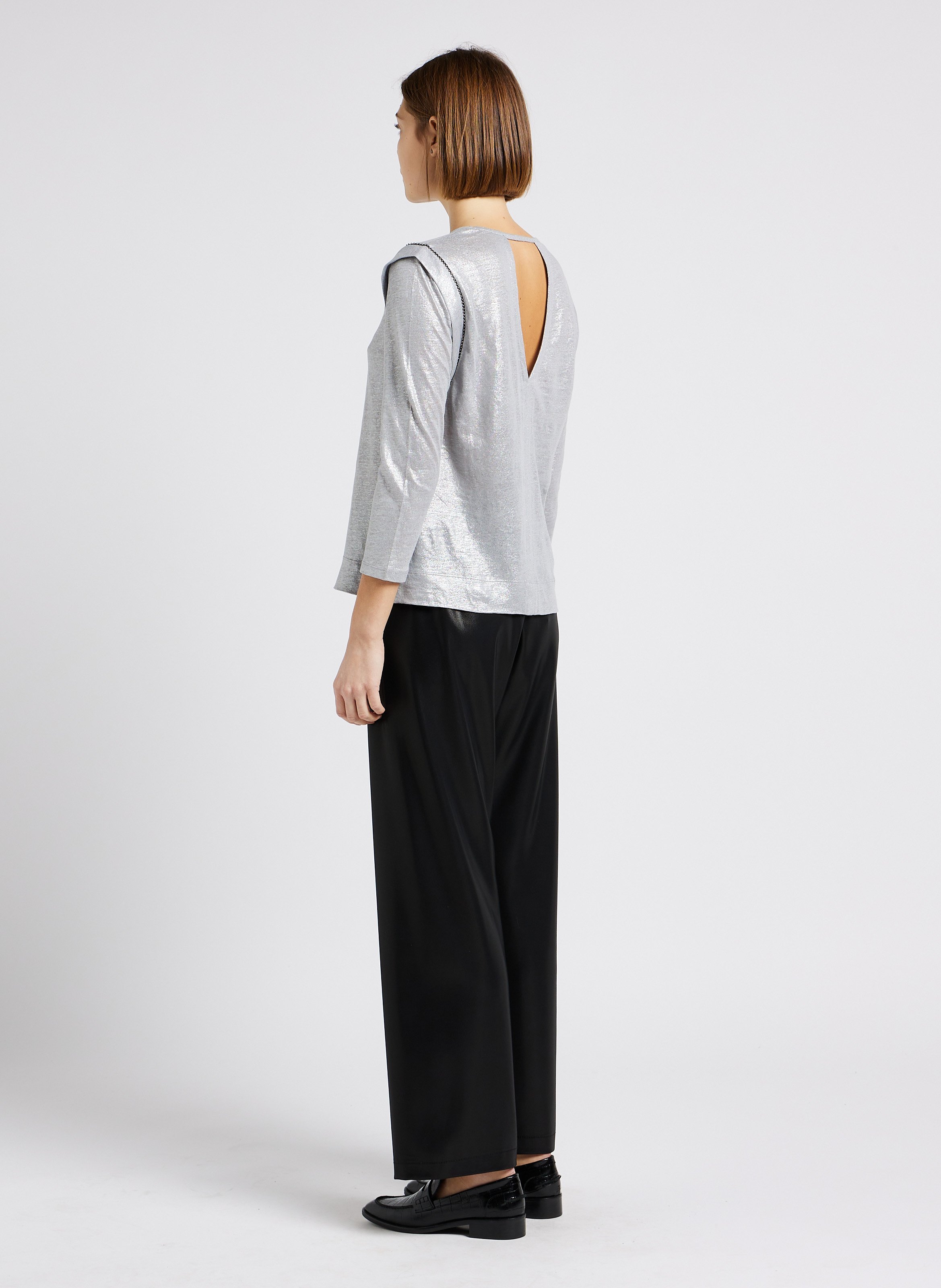 Wide-leg metallic-effect pants IMPERIAL Black