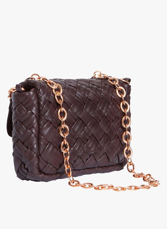 Sac bandoulière en cuir tressé Nano moon Chocolat Vanessa bruno