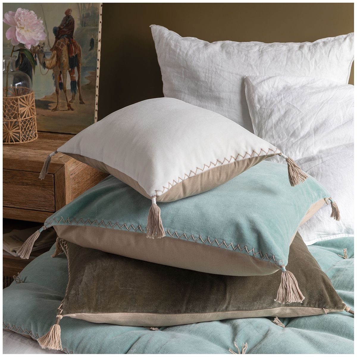 Mattéo cotton velvet cushion cover BLANC D'IVOIRE White