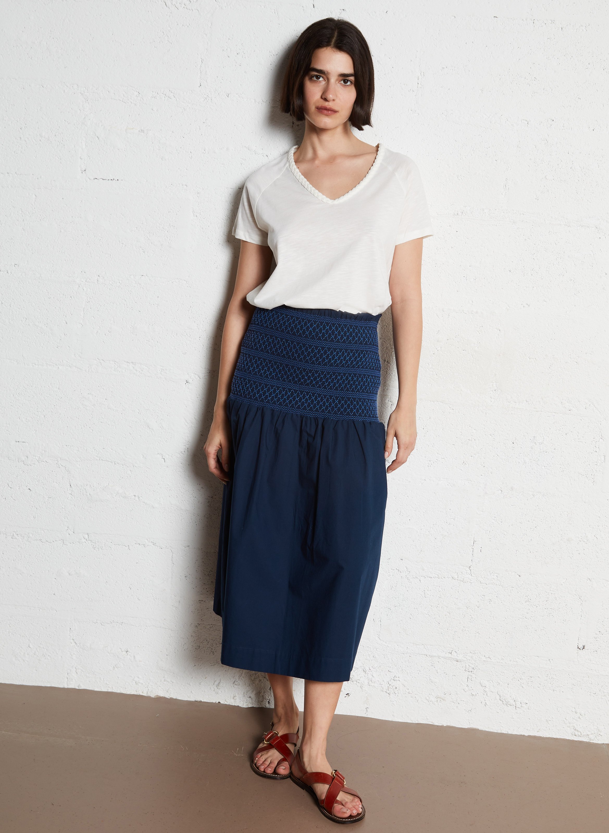 Jupe midi en coton THE TINY BIG SISTER Bleu