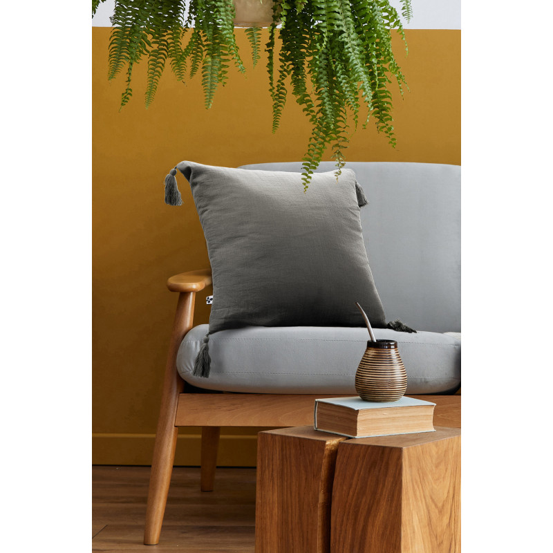 Coussin déco déhoussable 100% coton L'EFFET PAPILLON Gris