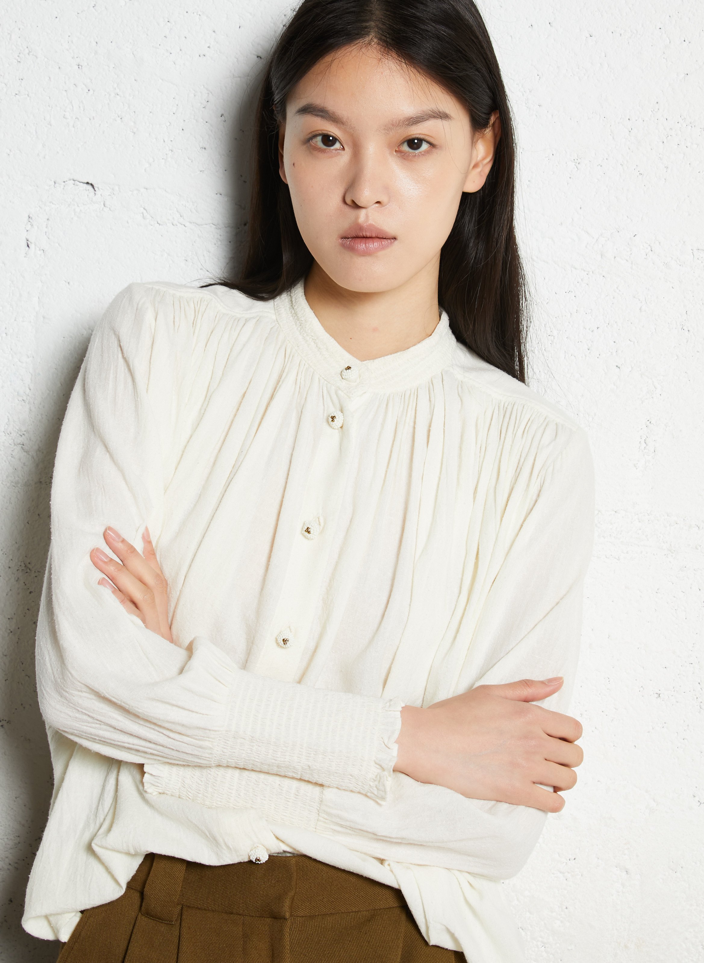 Blouse ample boutonnée unie V DE VINSTER Blanc