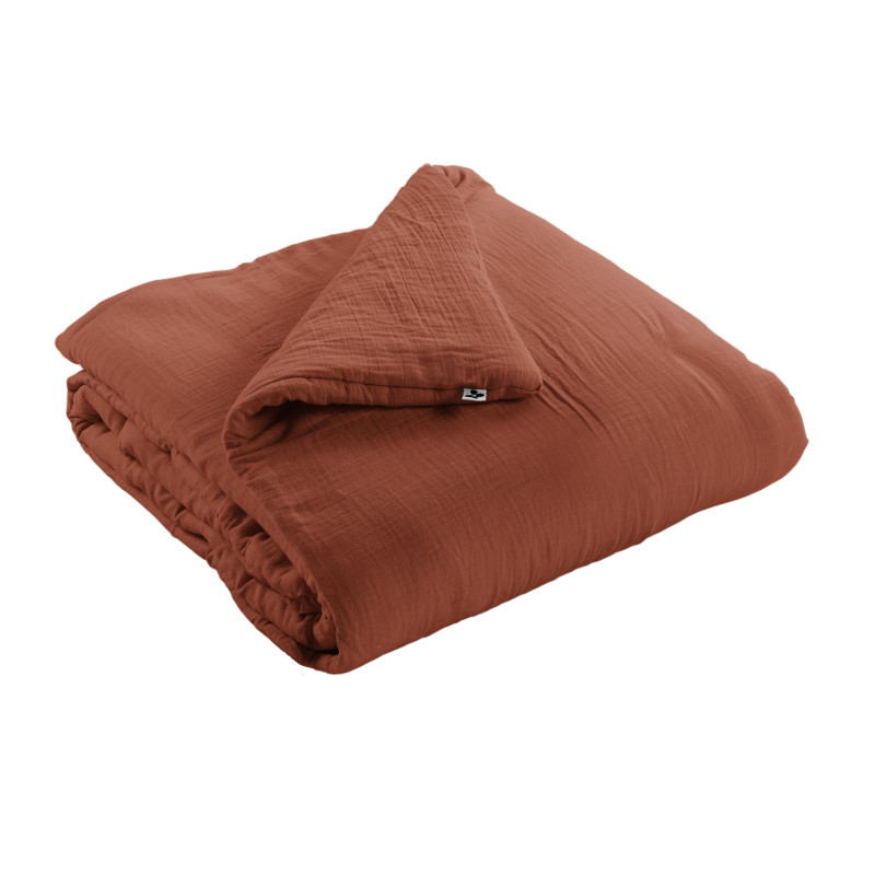 Cotton gauze bedspread or end-of-bed throw L'EFFET PAPILLON Red