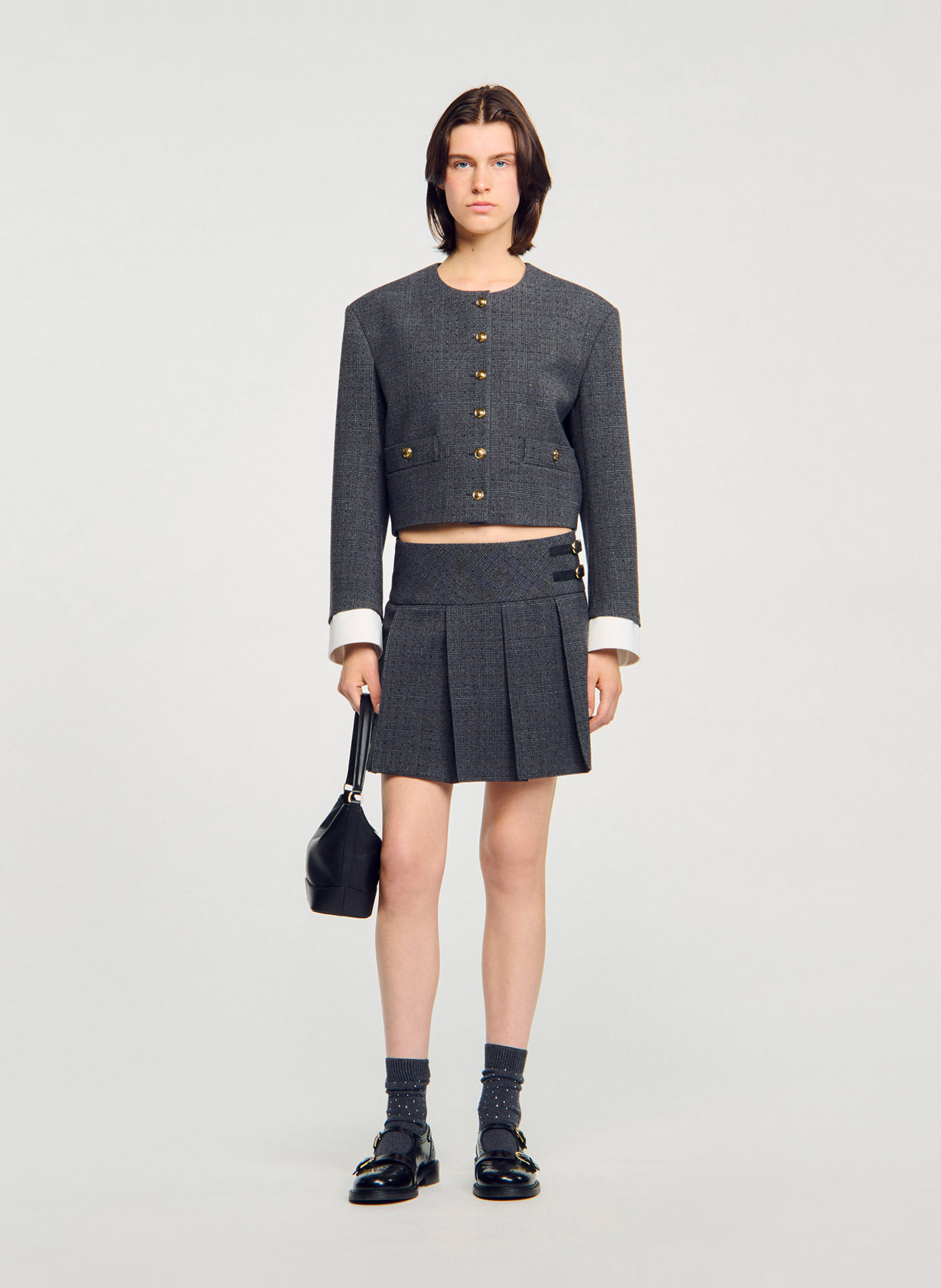 Jupe courte imprimée SANDRO Gris