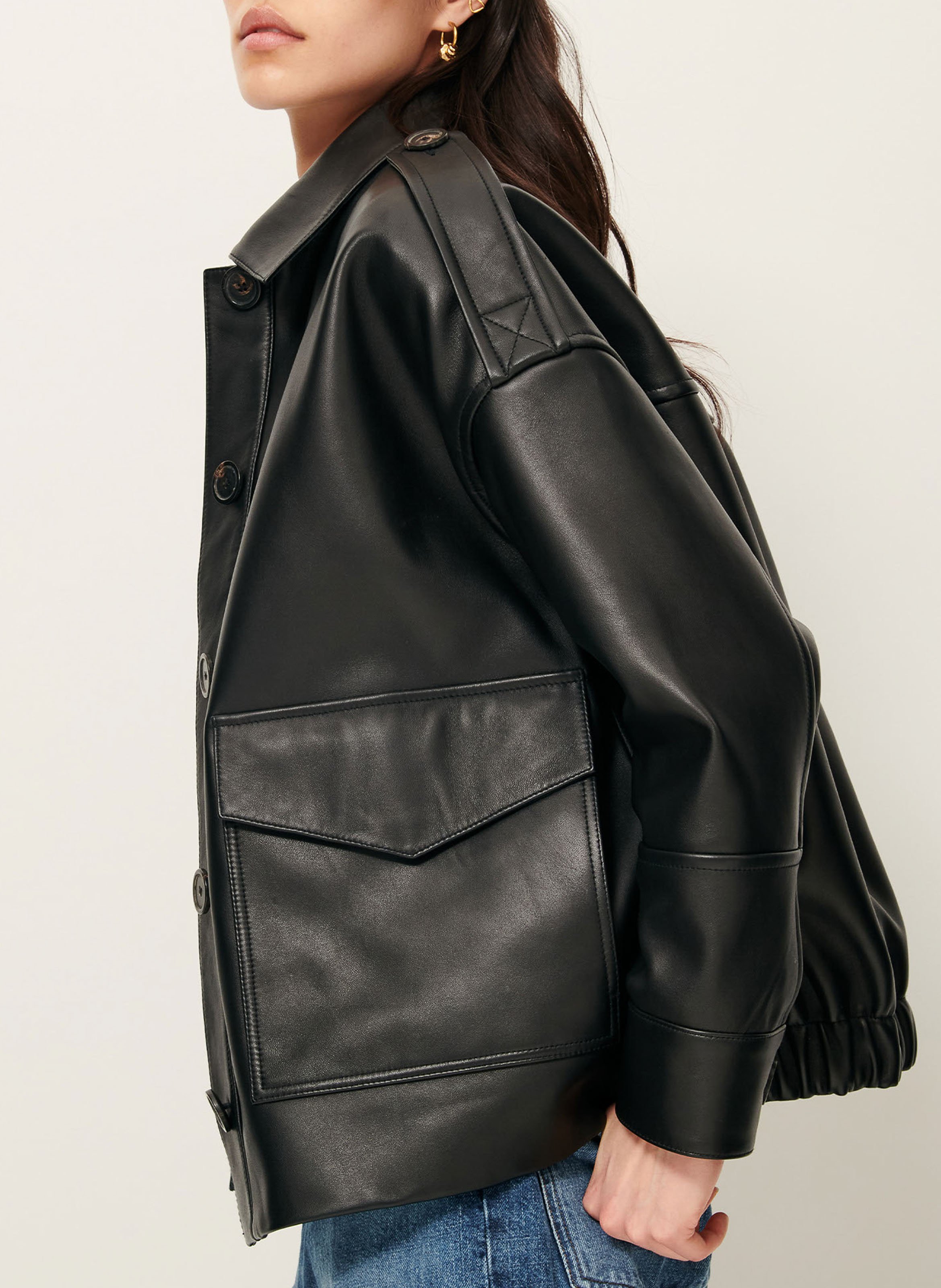 Veste ample boutonnée en cuir  SESSUN Noir