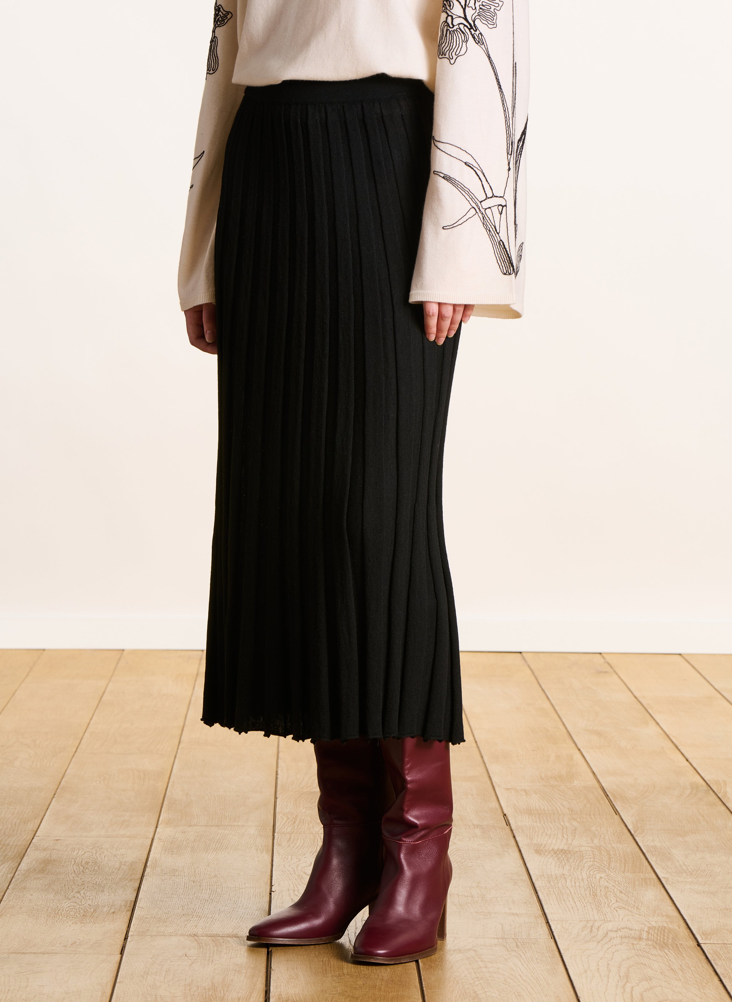 Jupe midi plissée en maille LA FEE MARABOUTEE Noir