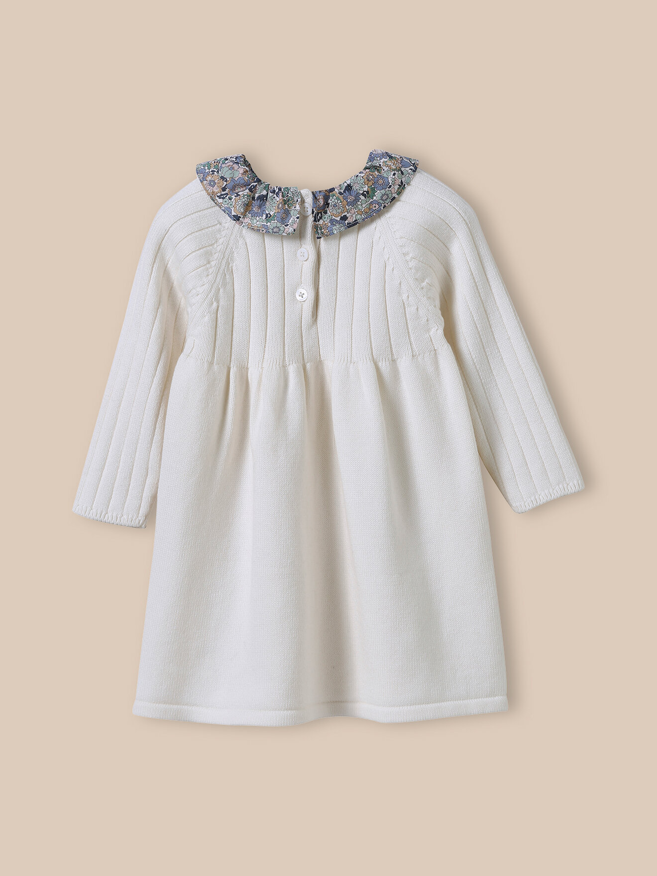 Knitted dress with Liberty fabric collar CYRILLUS Beige