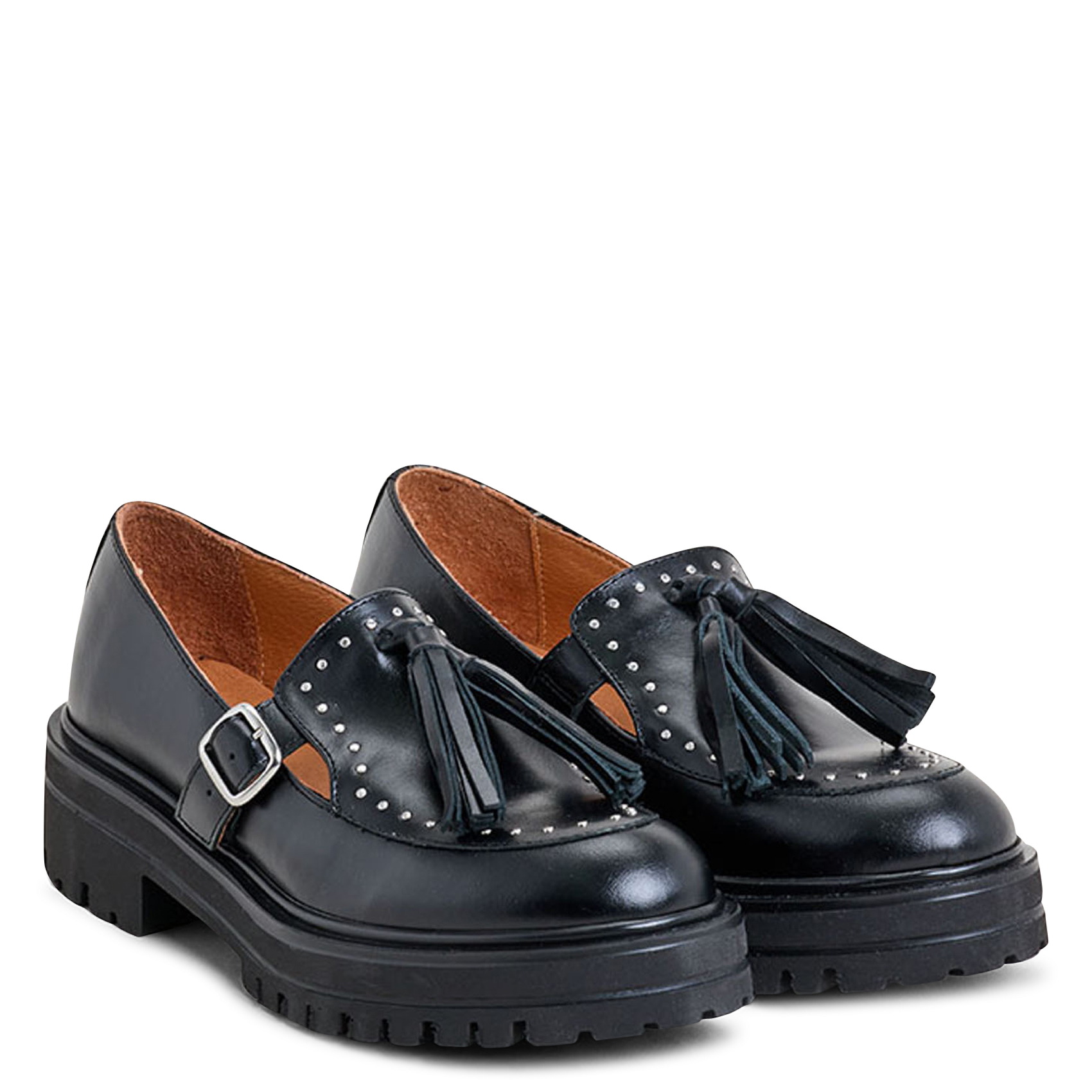 Fringed leather loafers JONAK Black