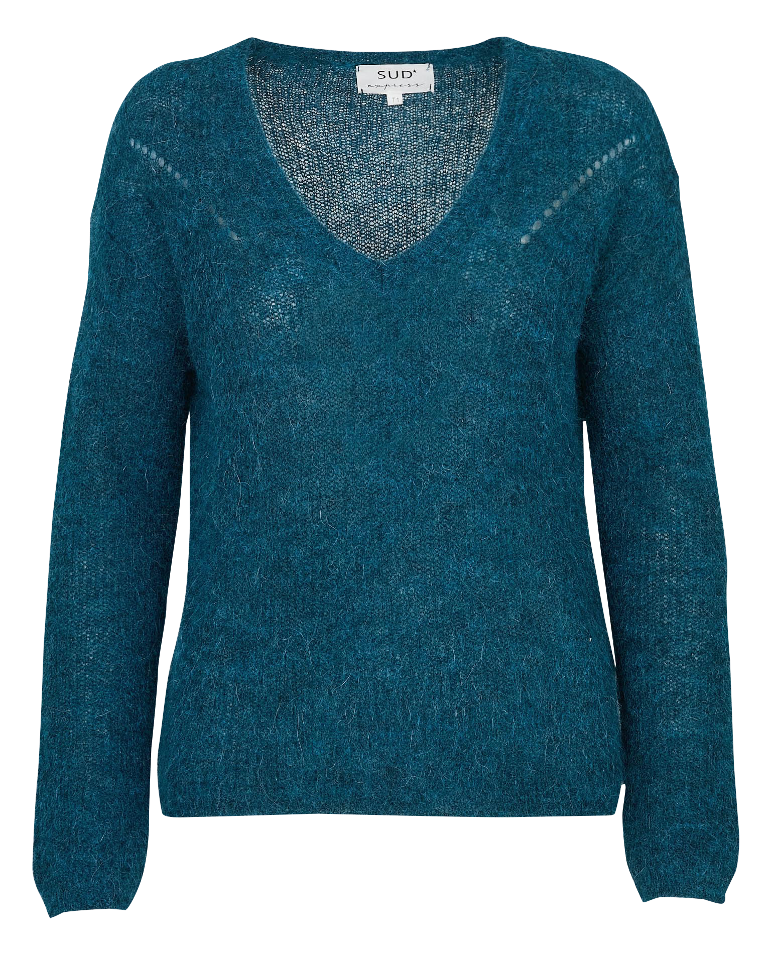 Pull droit col V en laine mélangée SUD EXPRESS Bleu