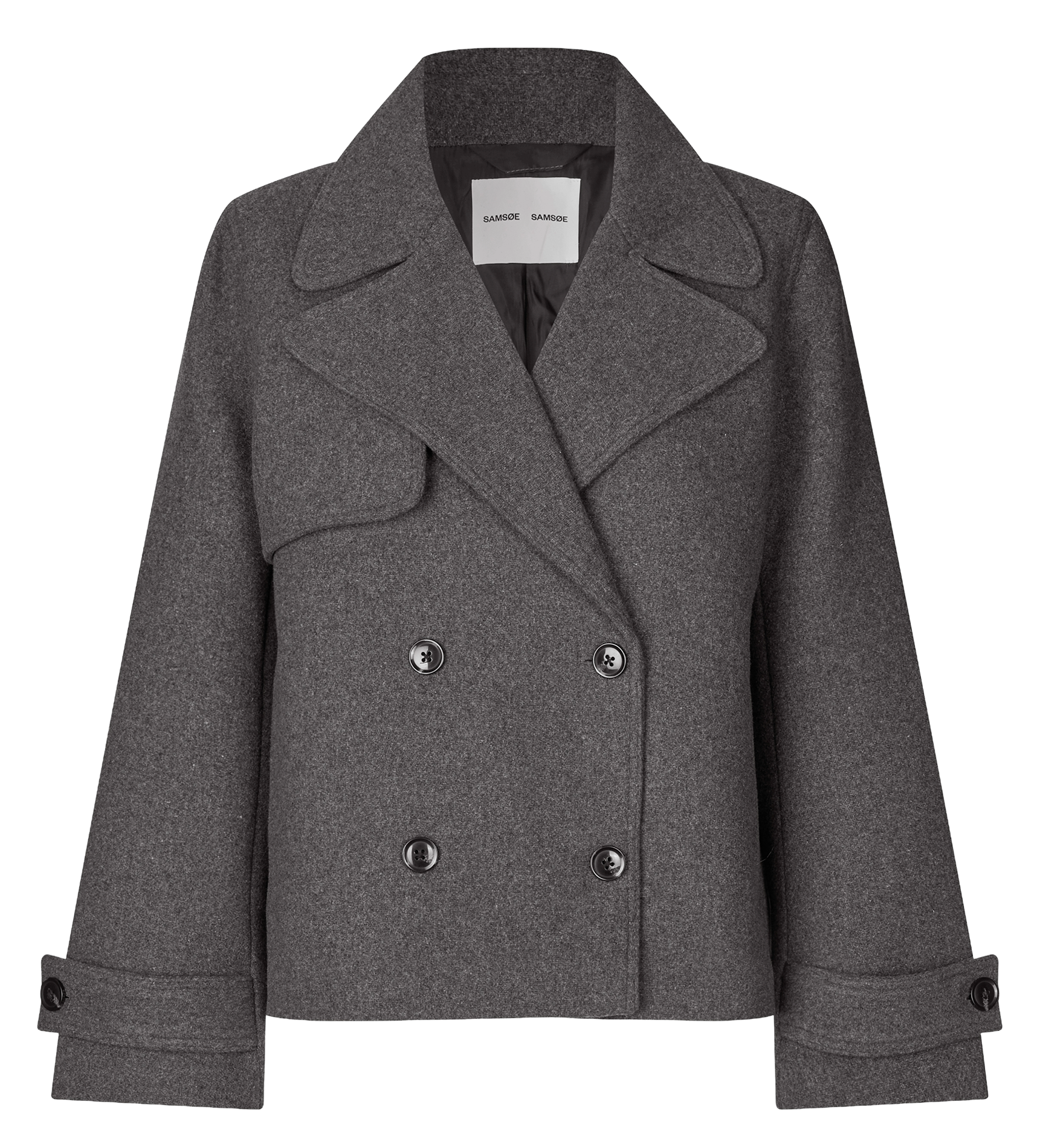 Manteau court en laine mélangée col tailleur SAMSOE SAMSOE Argent