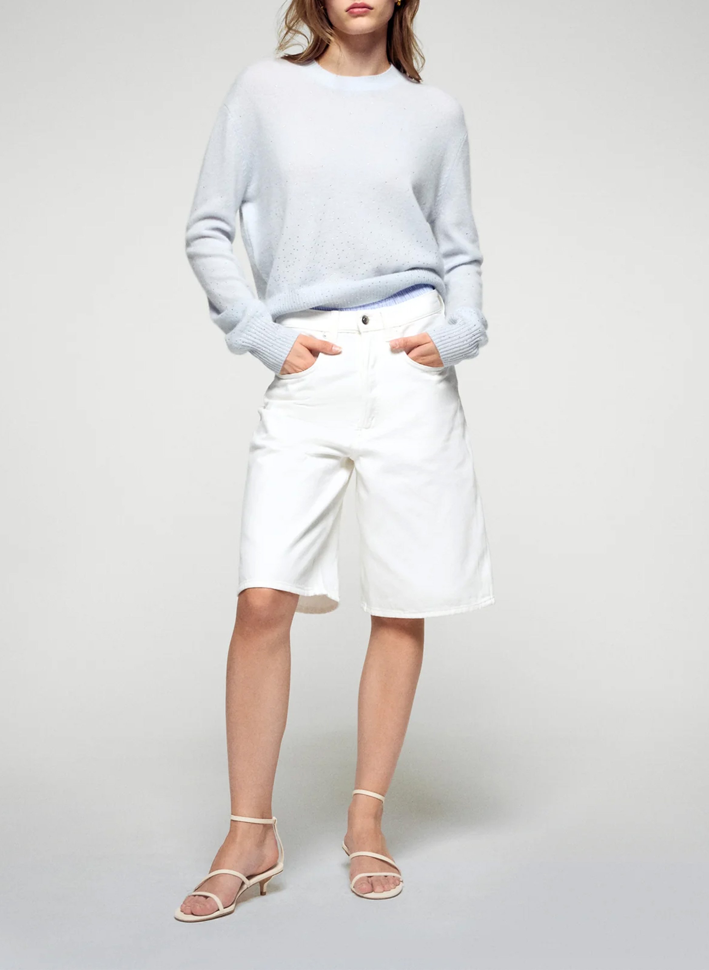 Round neck cashmere sweater with rhinestones FROM FUTURE Blue