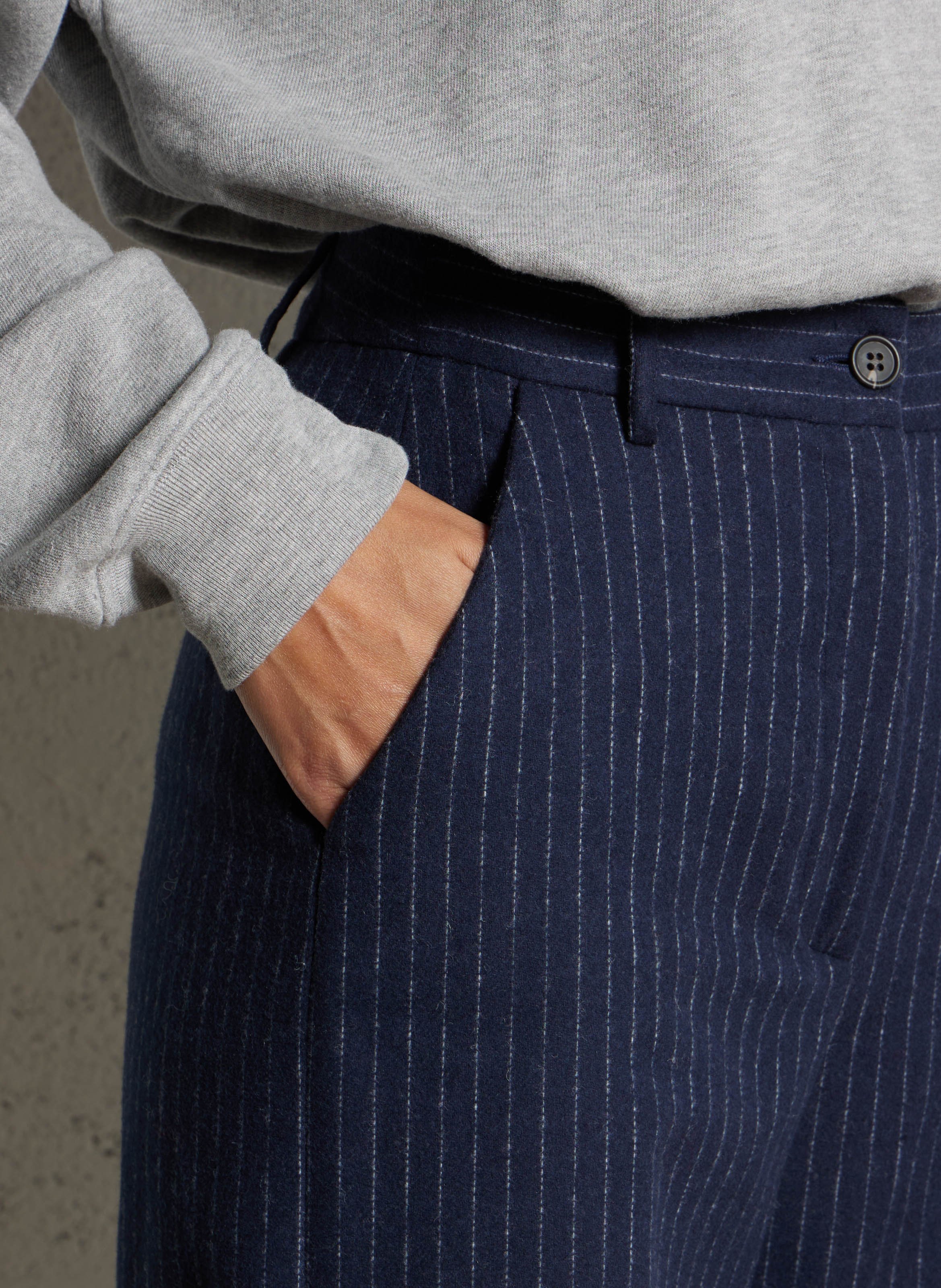 Pantalon droit en laine et coton mélangé rayé HARTFORD Multicolore