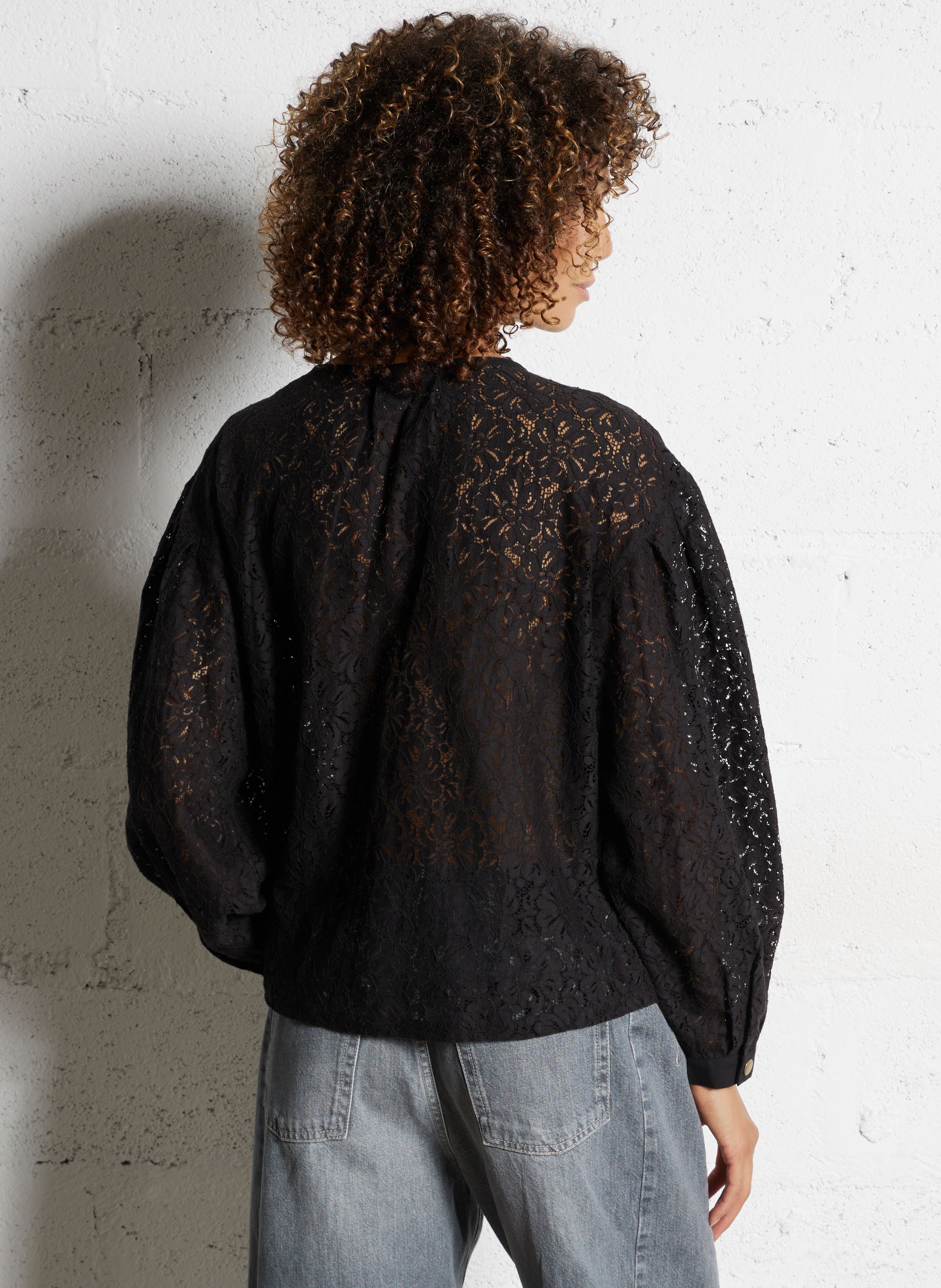 Kanten blouse met ronde hals LEON & HARPER Zwart