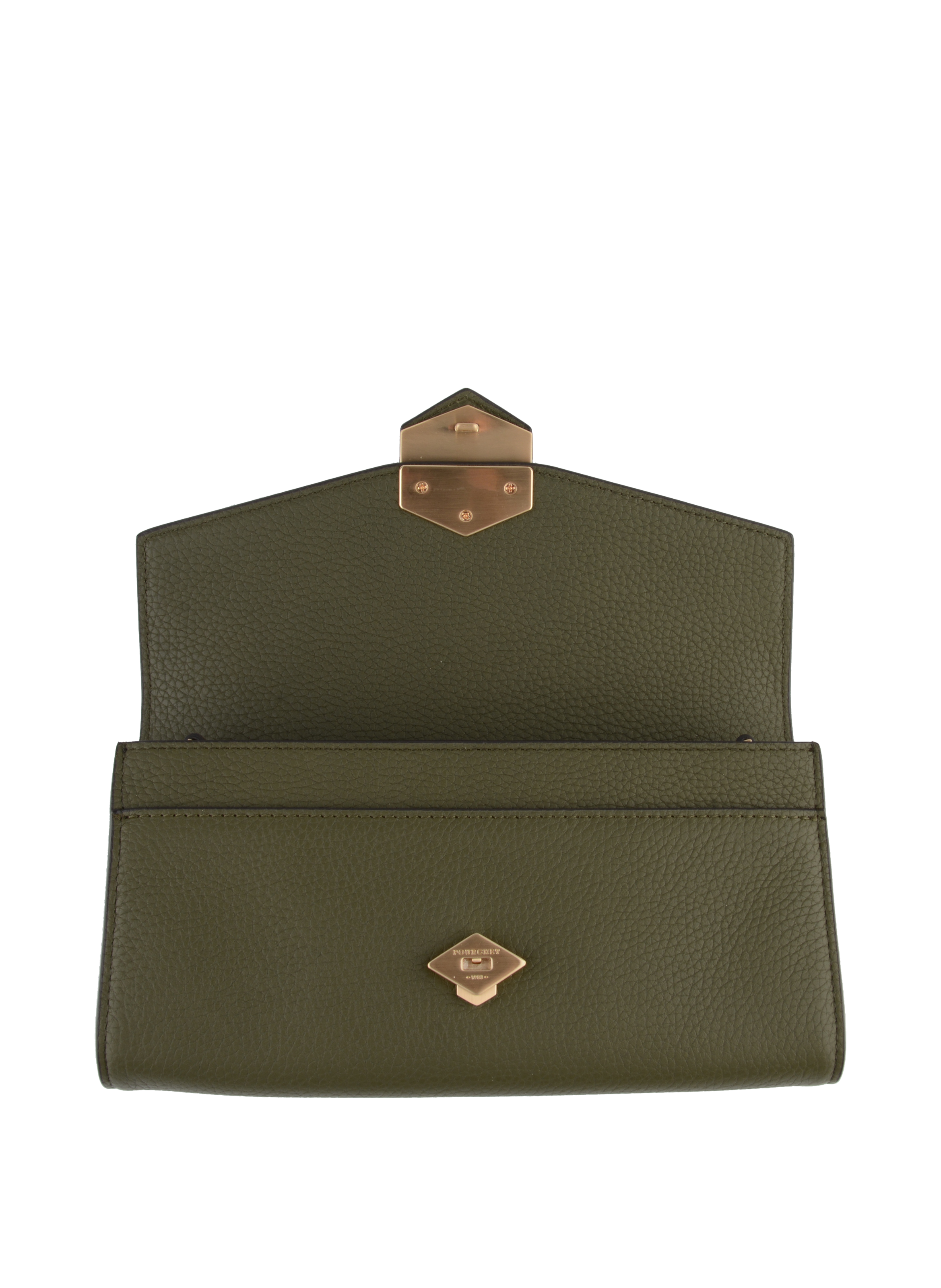 Clutch - cowhide leather POURCHET Khaki