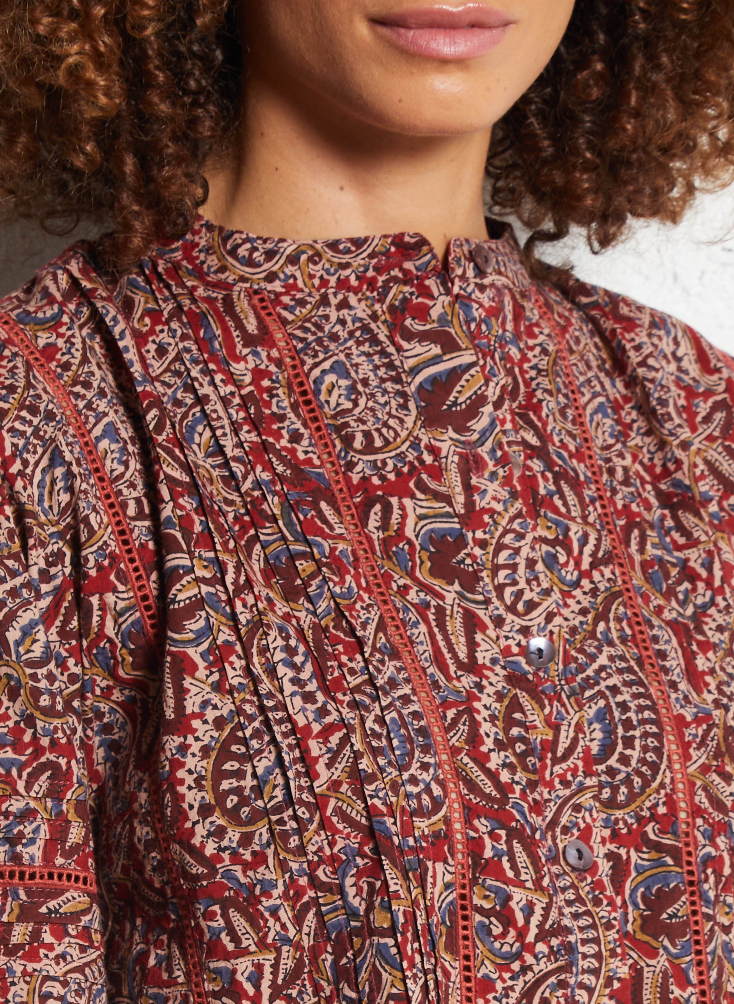 Round-neck printed cotton blouse MAISON HOTEL Red