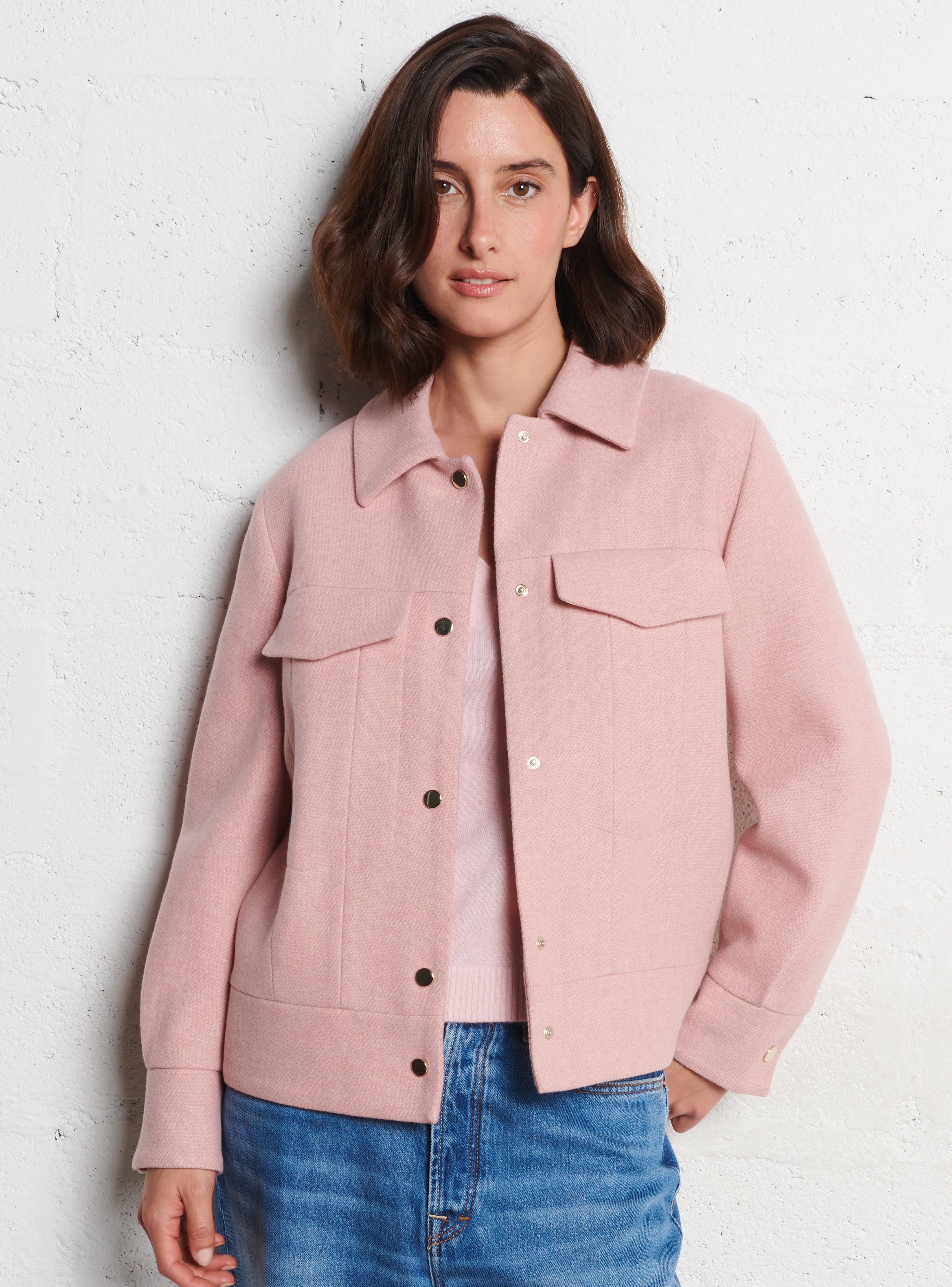 Gerade geschnittene Jacke aus Wollmix mit klassischem Kragen MAISON 123 Rosa