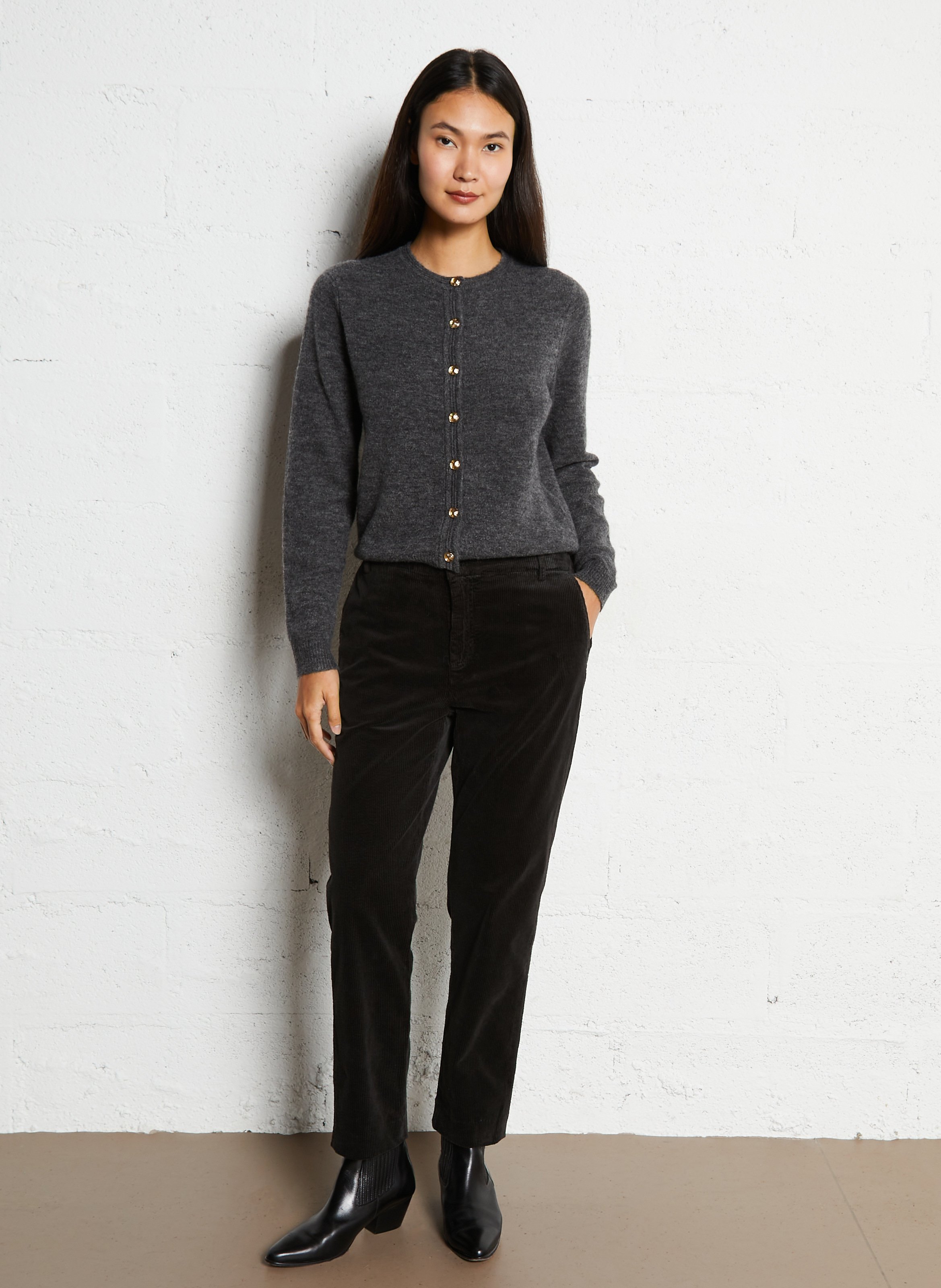 Oversized round neck wool blend vest PETITE MENDIGOTE Black