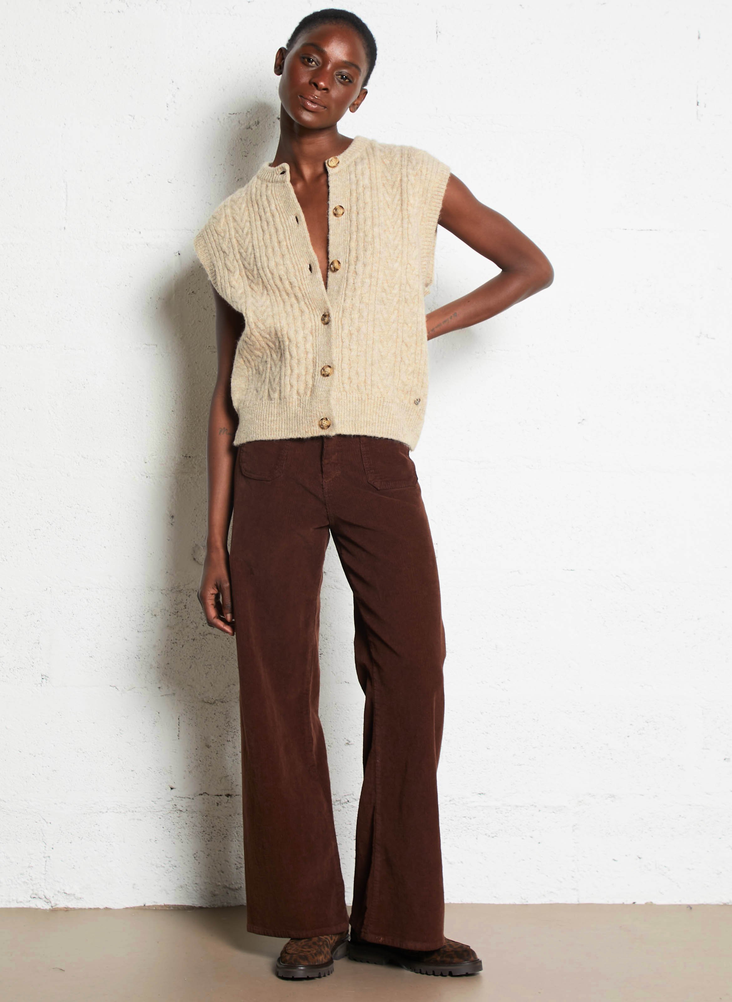 Oversize Rundhalsausschnitt Weste Beige