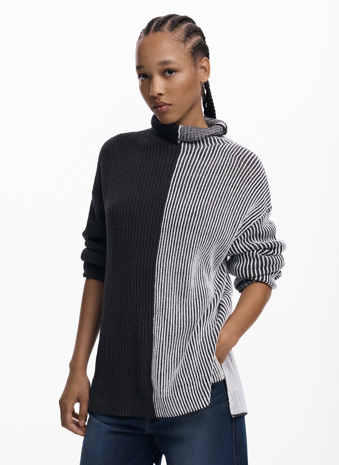 Pull col montant en coton mélangé DESIGUAL Noir