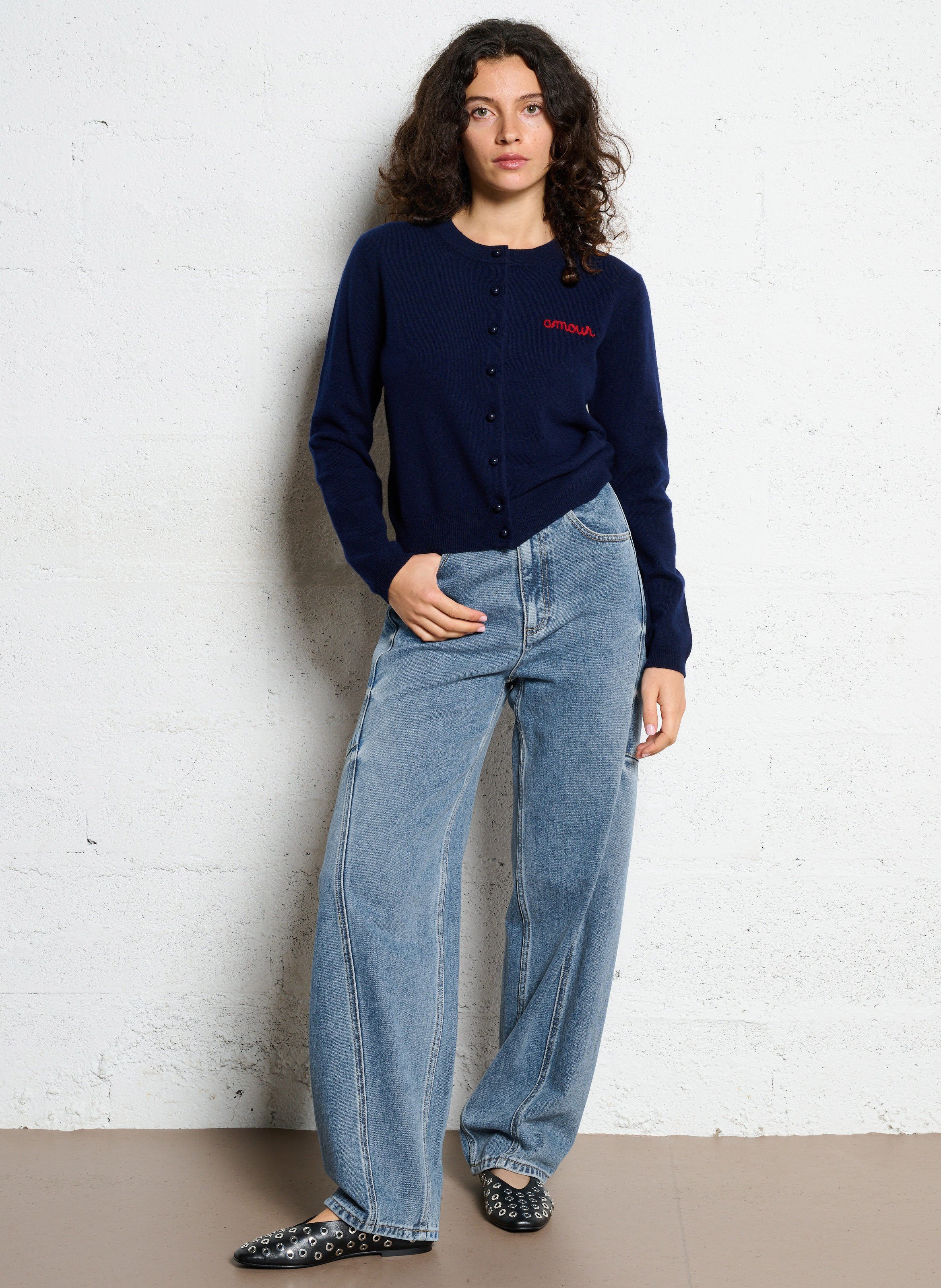 Jean droit large en coton mélangé BERENICE Bleu