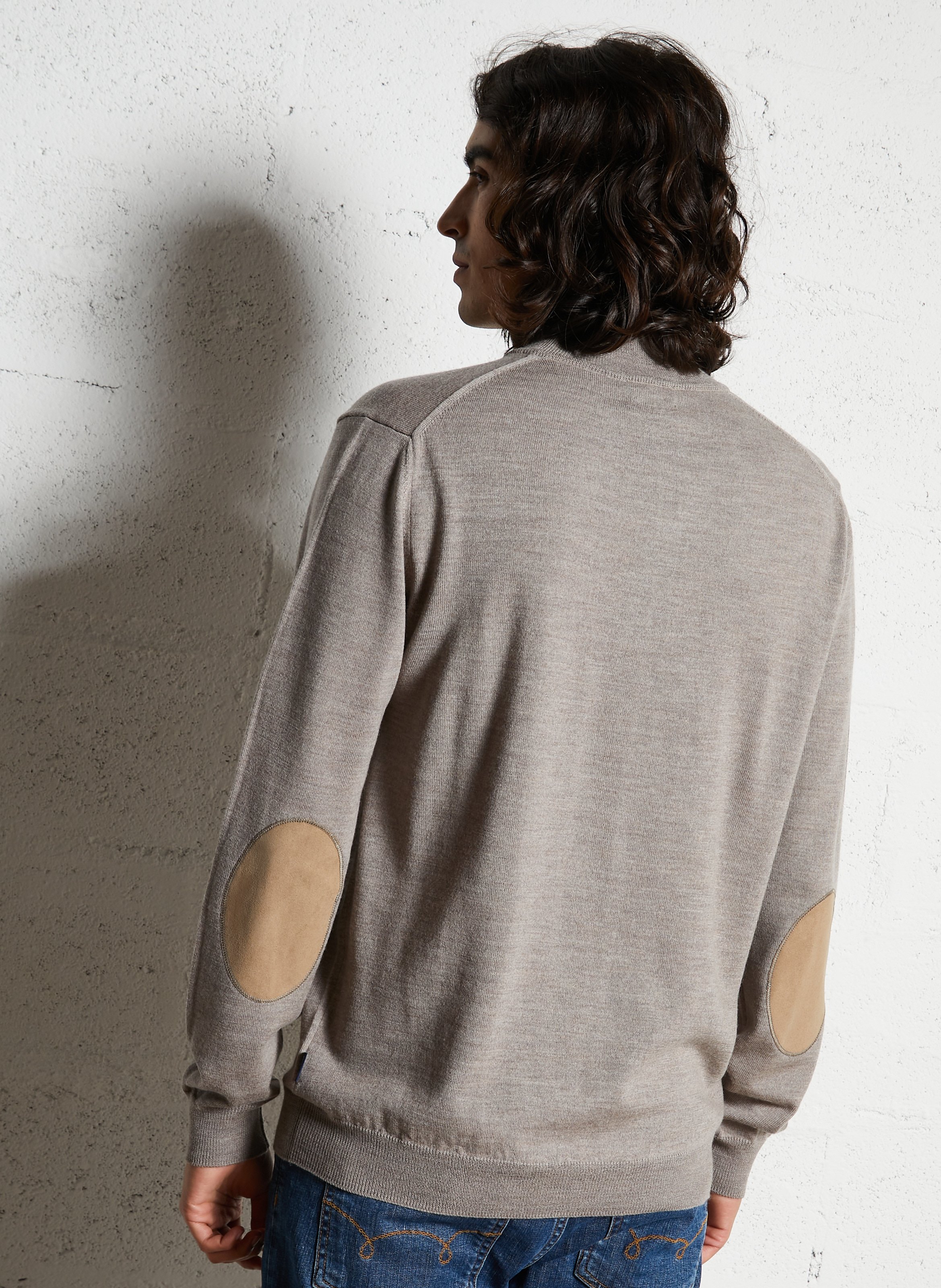 Rechte wollen trui met opstaande kraag en rits FACONNABLE Beige