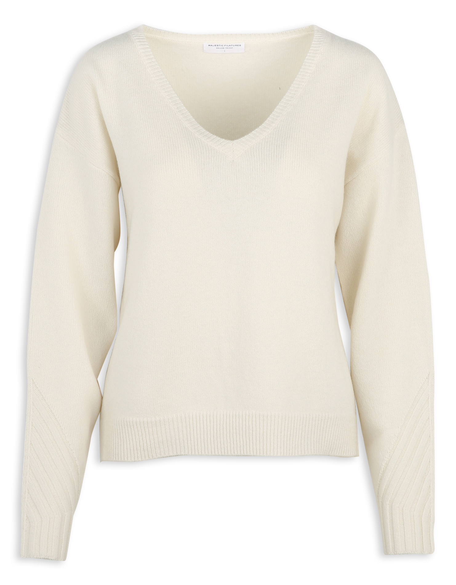 Pull oversize col V en laine MAJESTIC FILATURES Beige