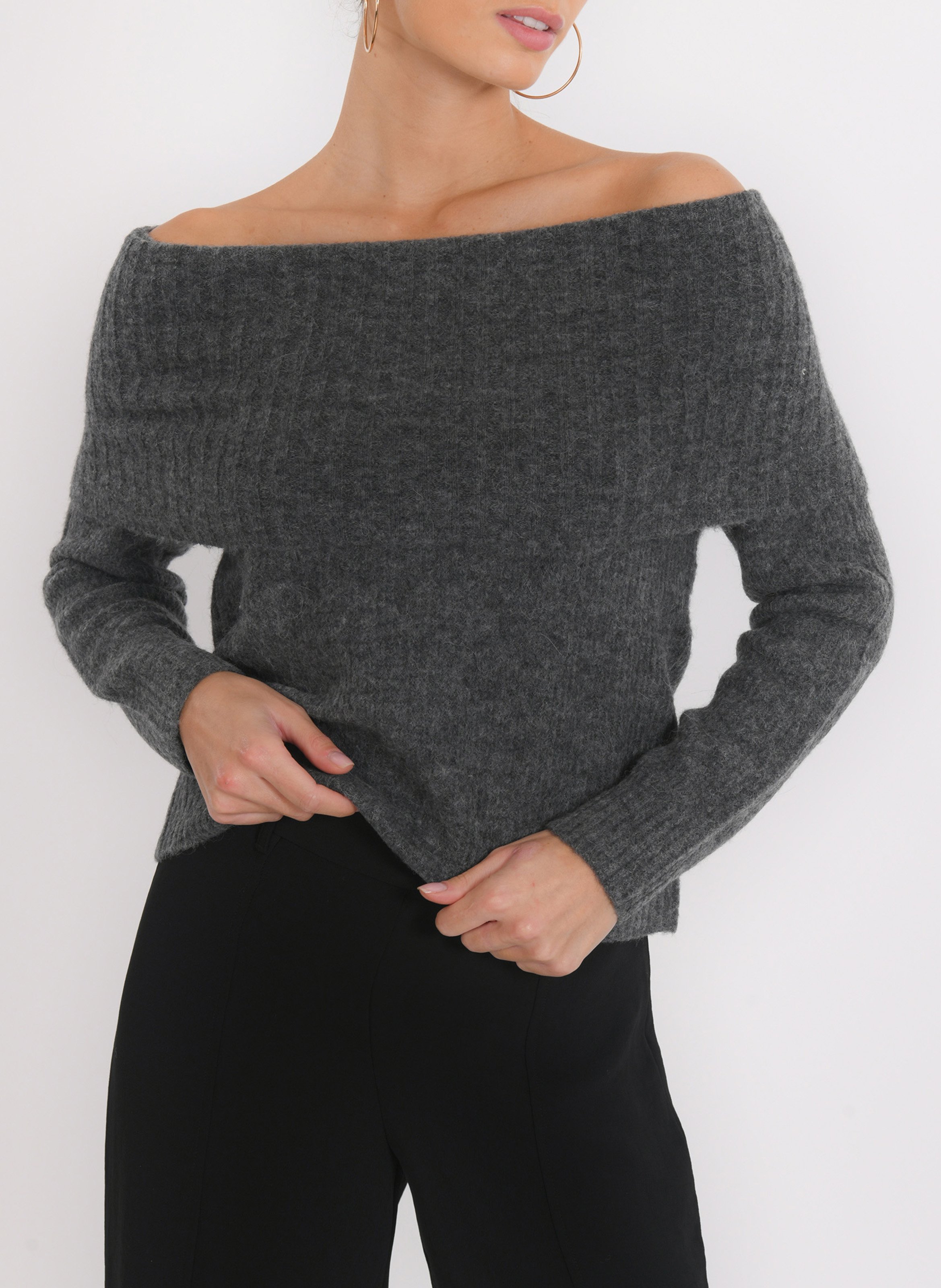 Pull col bénitier en laine mélangée KOOKAI Gris