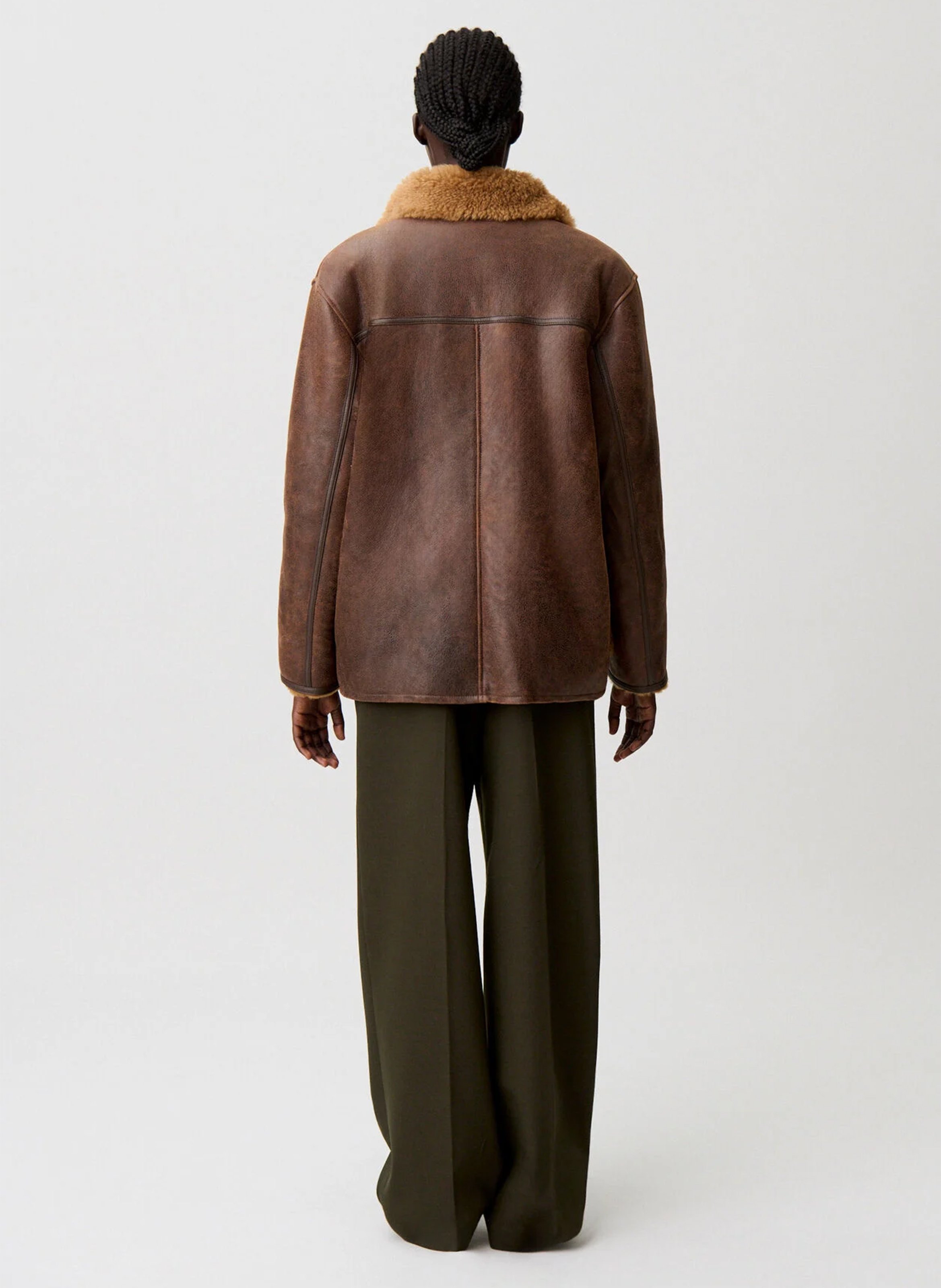 Veste en cuir droite CLAUDIE PIERLOT Marron