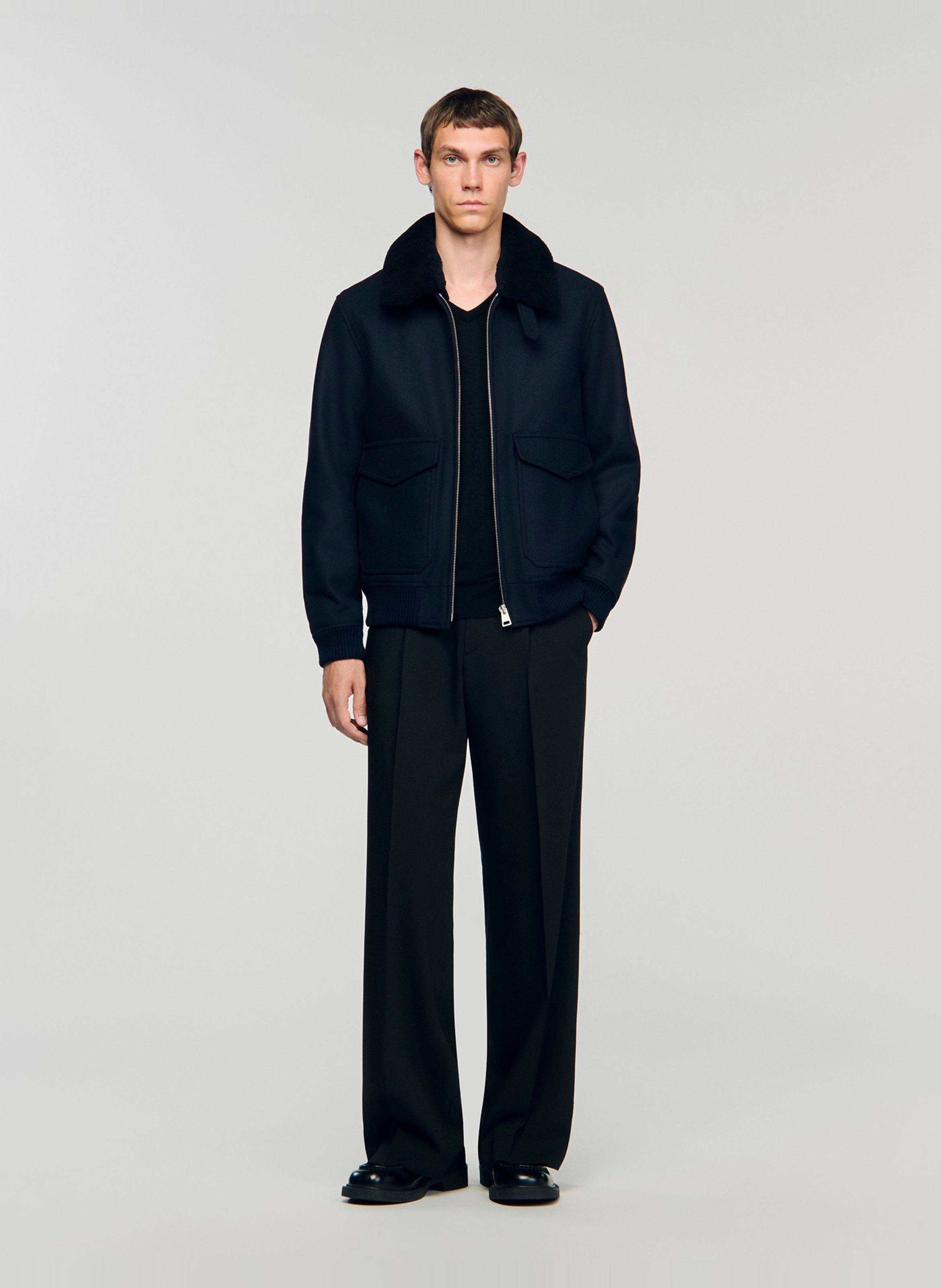 Jas met schapenvacht kraag SANDRO Blauw