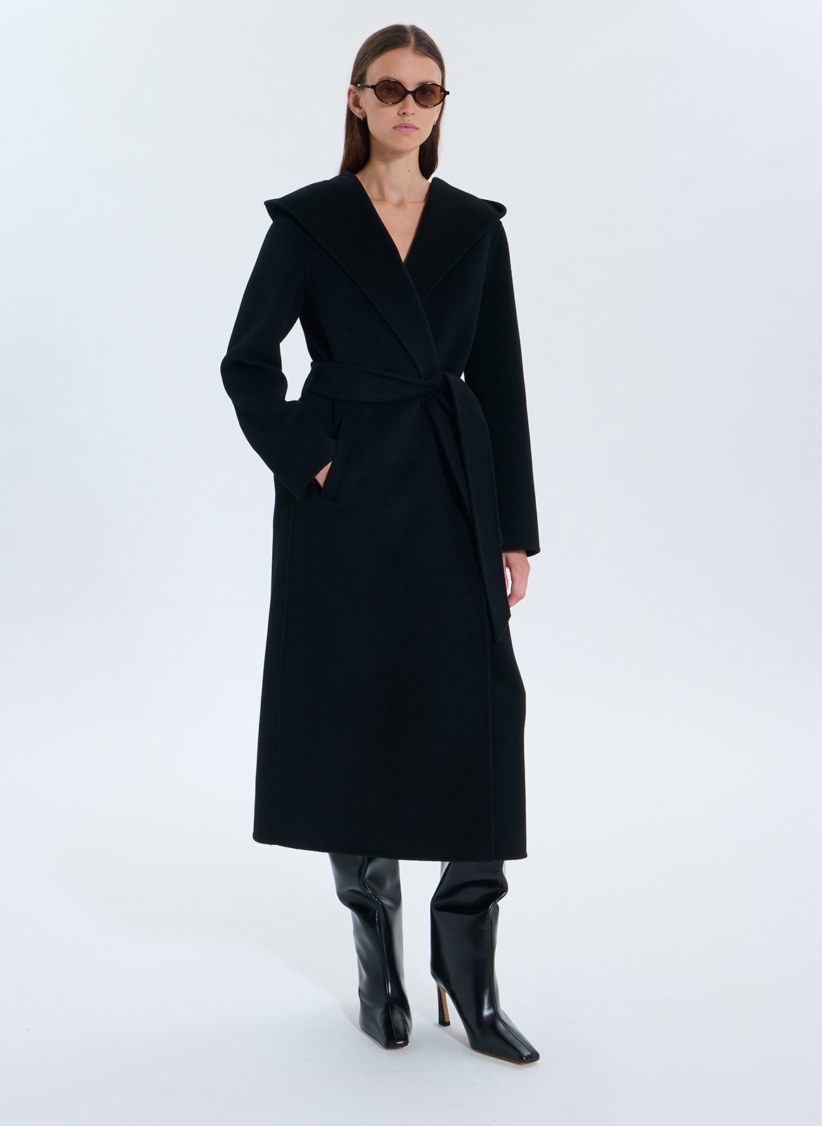 Long wool-blend coat with hood ZAPA Black