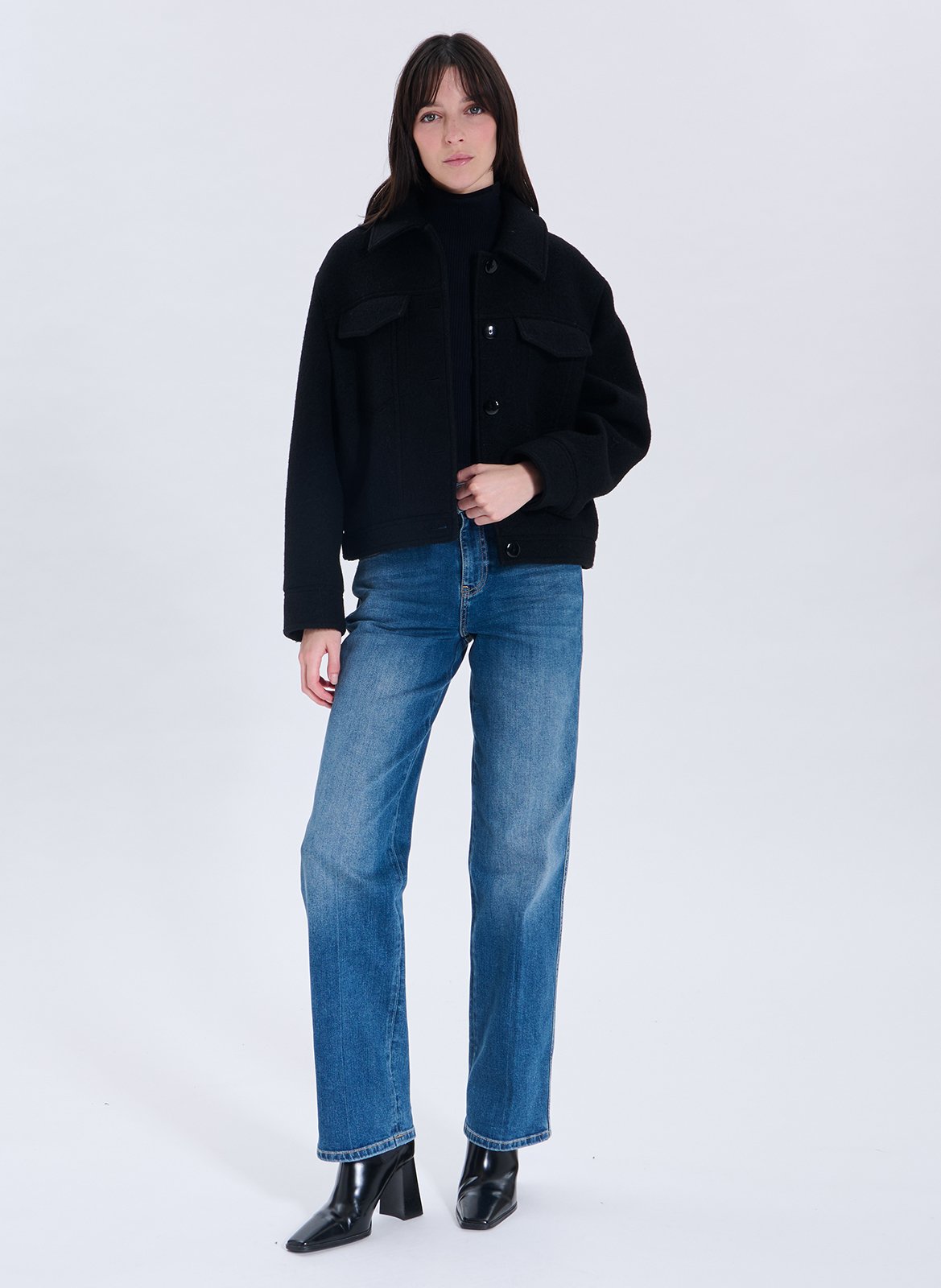 Wollen jas met klassieke kraag ZAPA Zwart