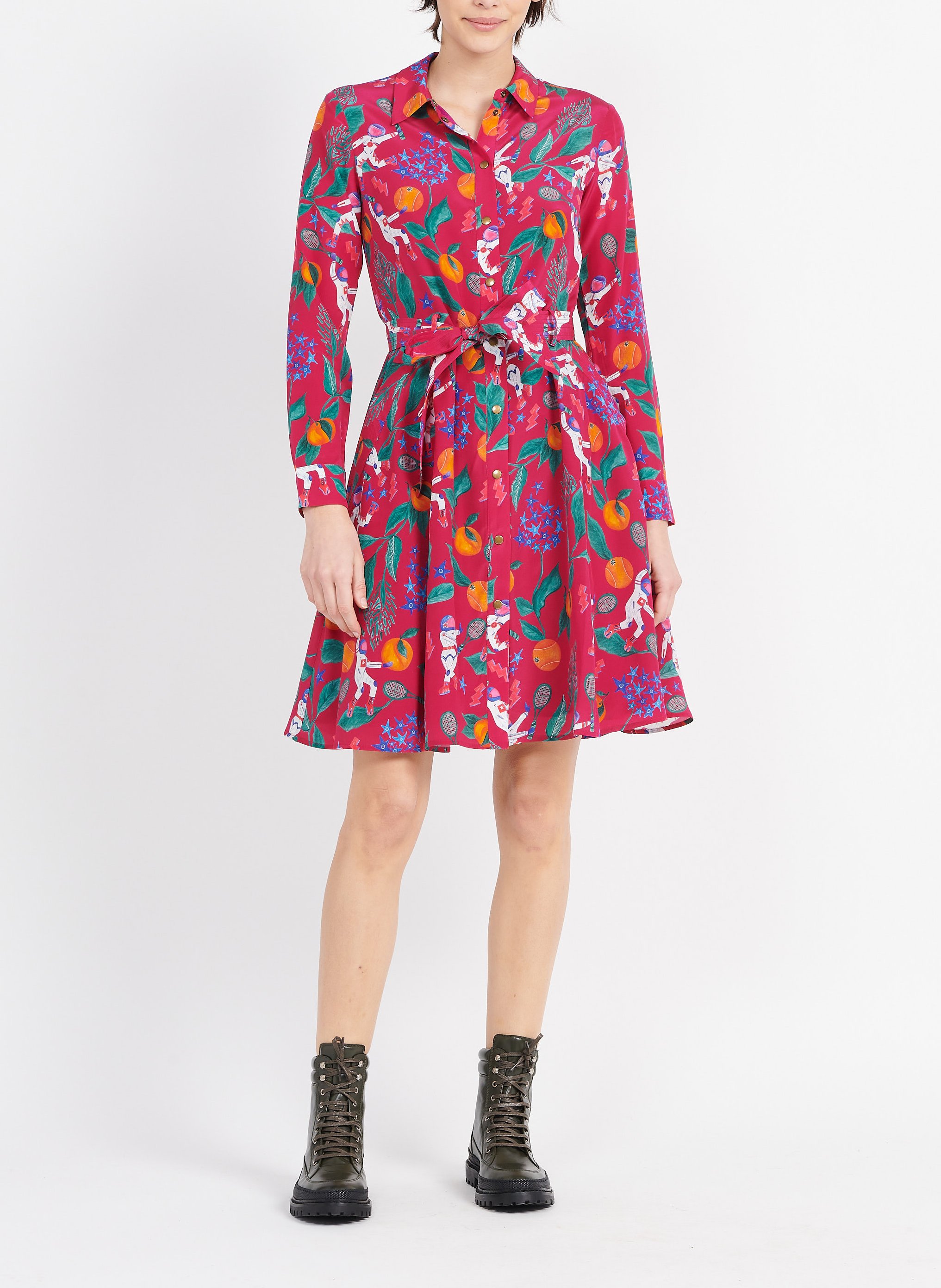 Robe midi imprimée en soie  SOI PARIS Rose