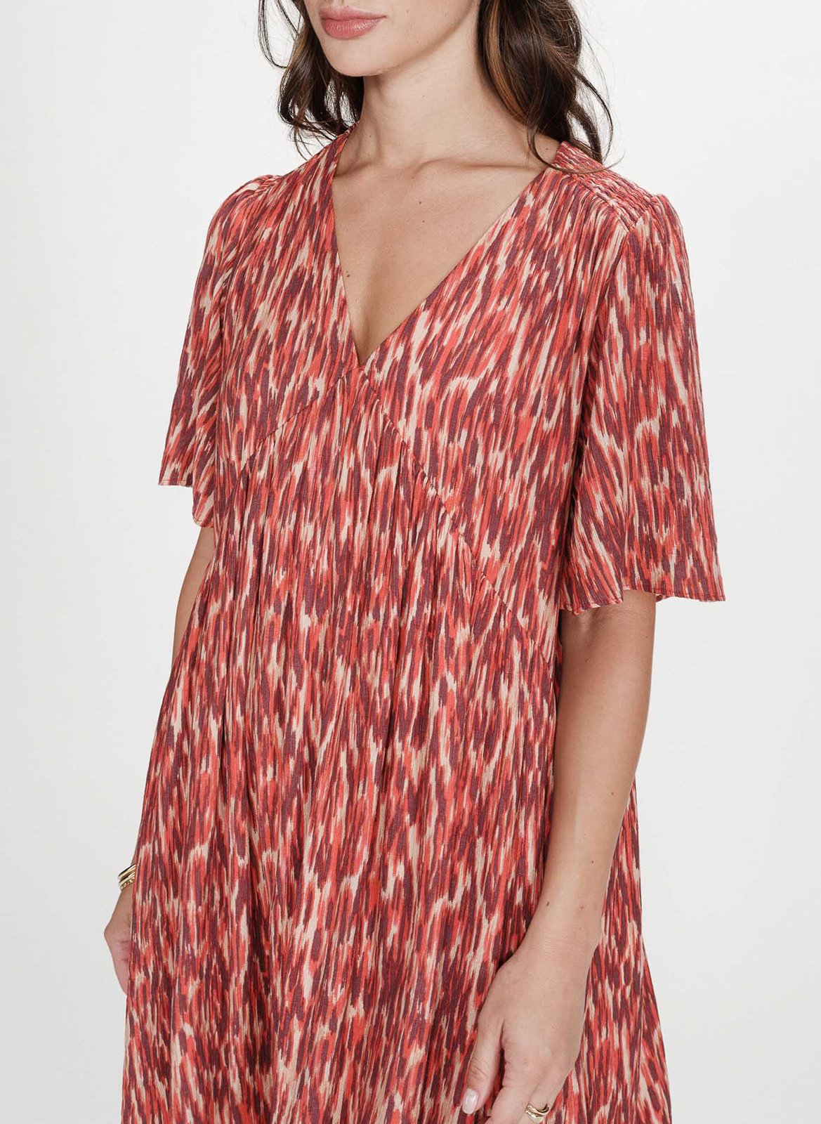 Korte, wijde jurk met V-hals en print GRACE ET MILA Rood