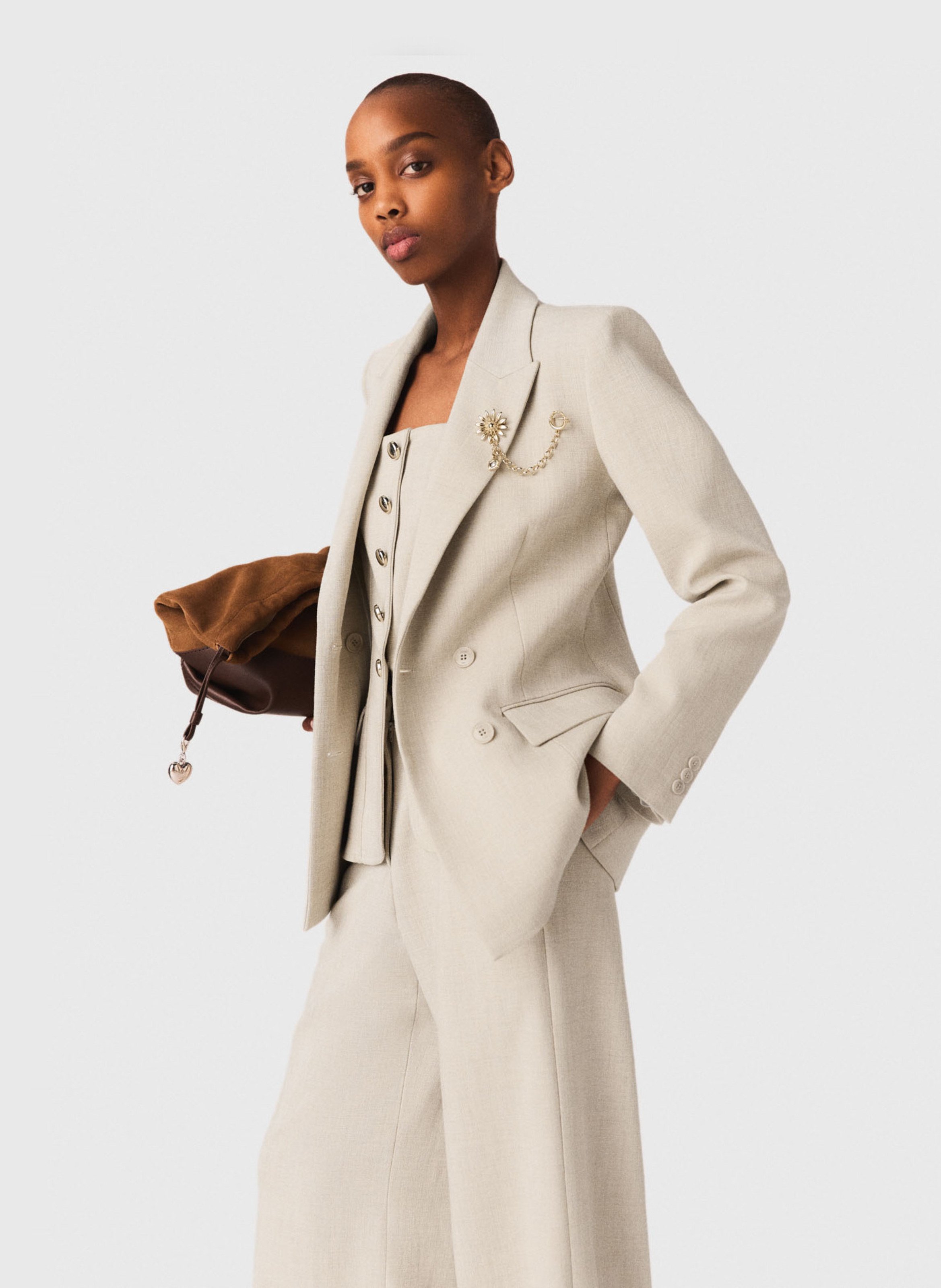 Veste col tailleur MAJE Beige