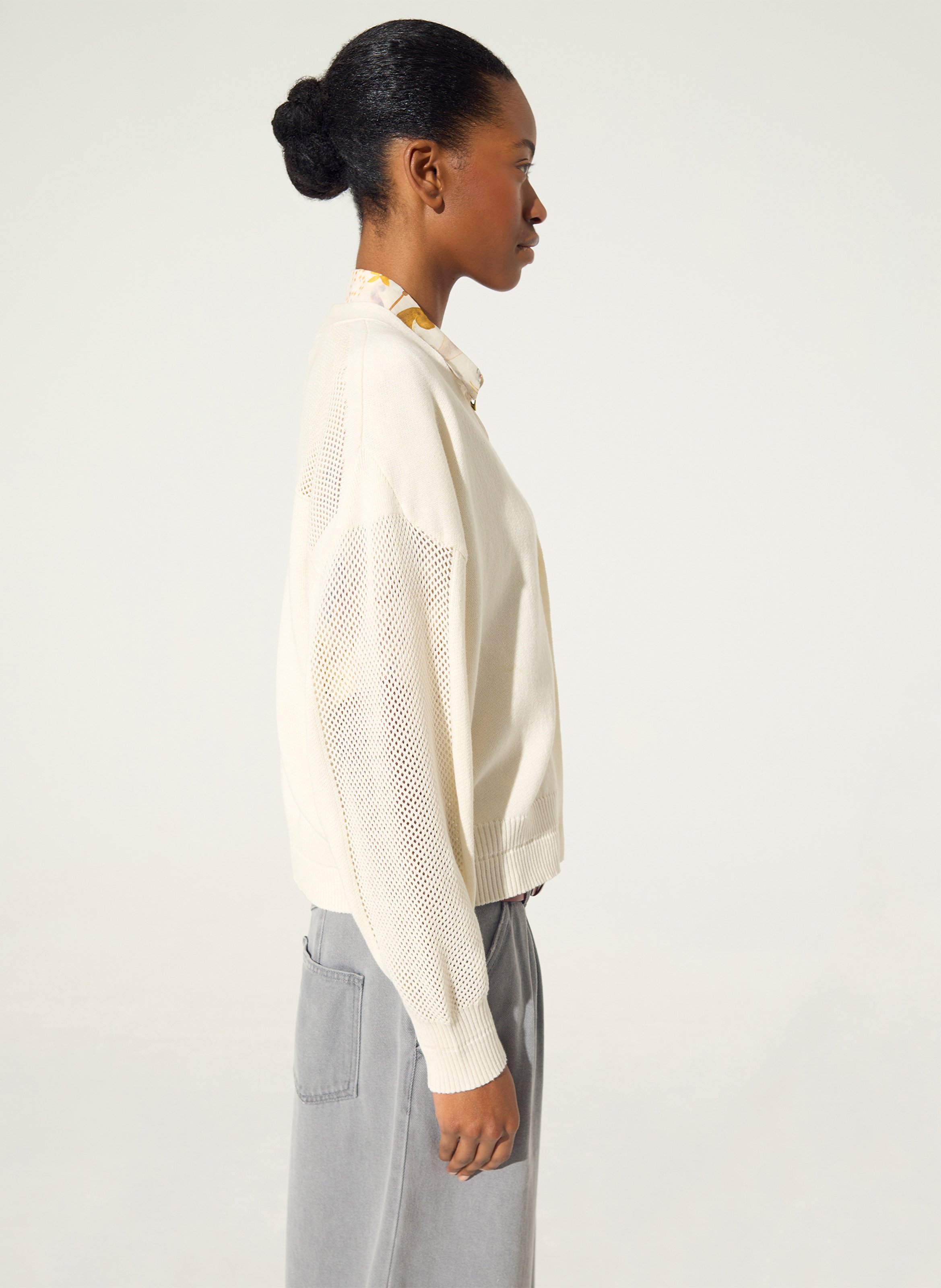 Loose V-neck sleeveless cardigan in cotton and cashmere COTELAC White