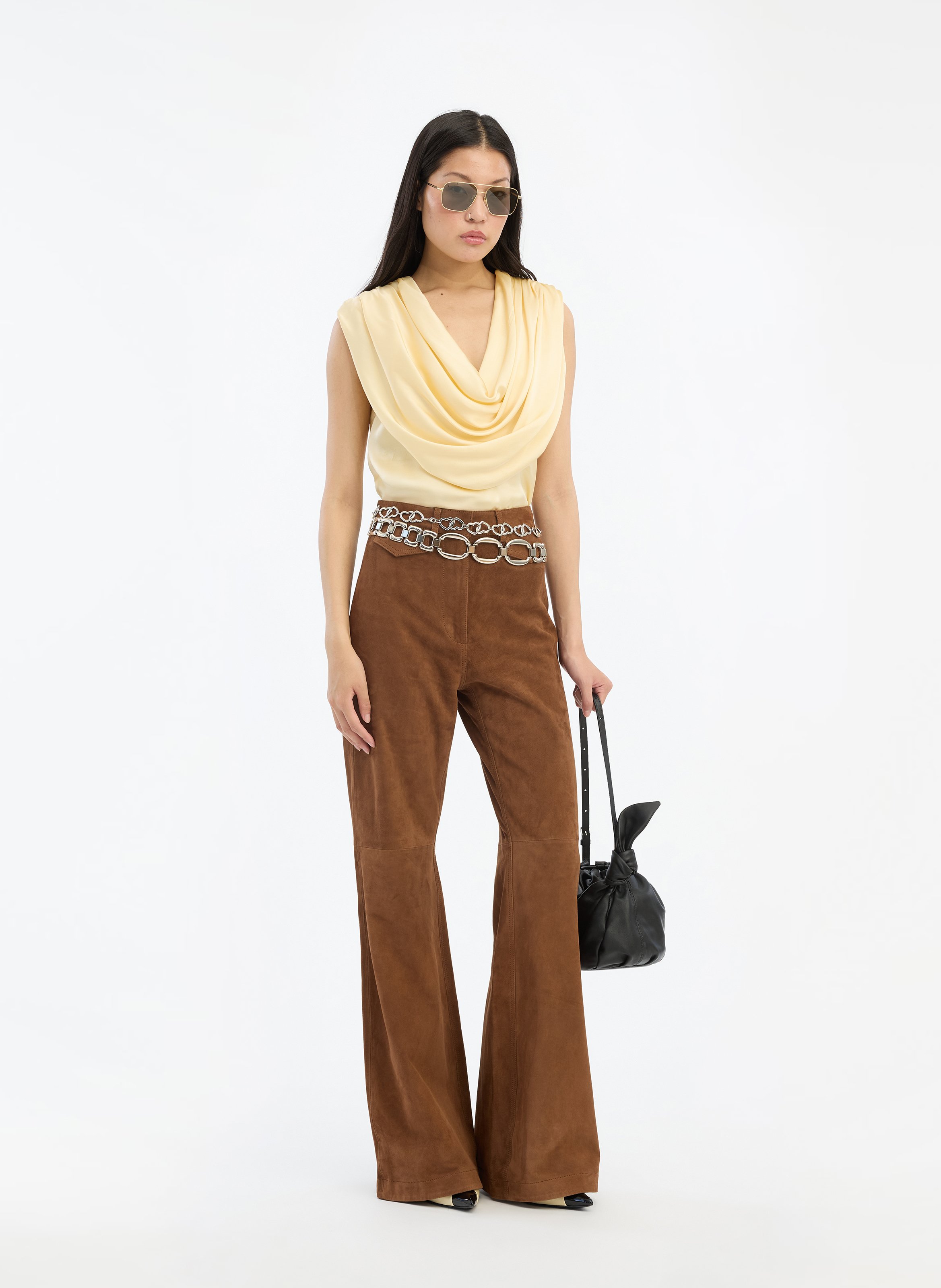 Top cintré col bénitier satiné ROTATE Jaune