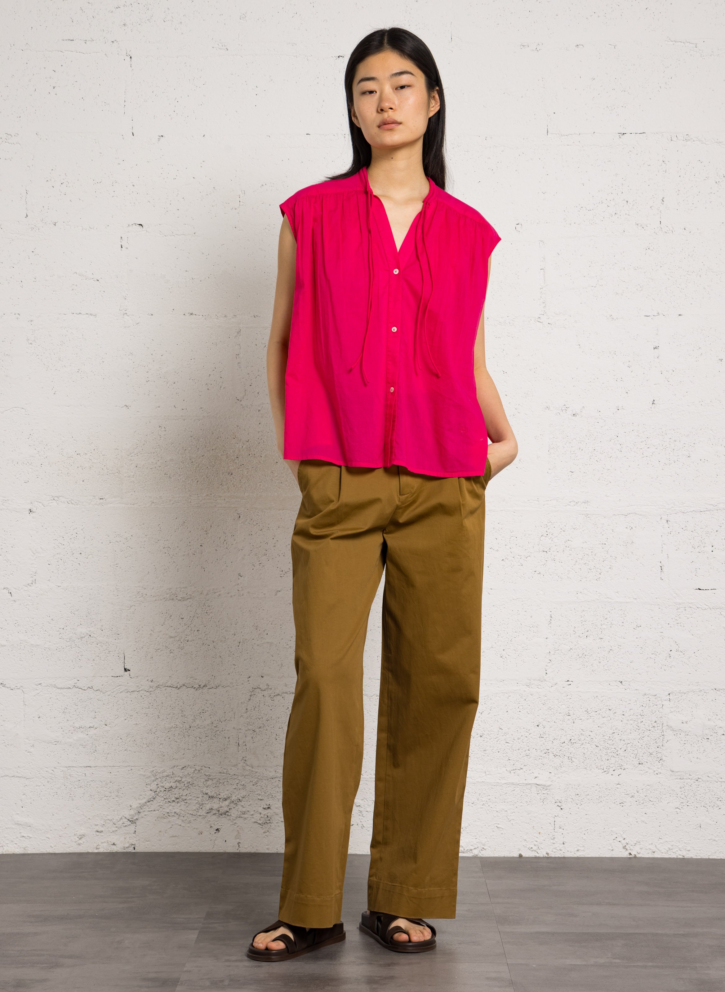 Blouse ample sans manches unie LEON & HARPER Rose