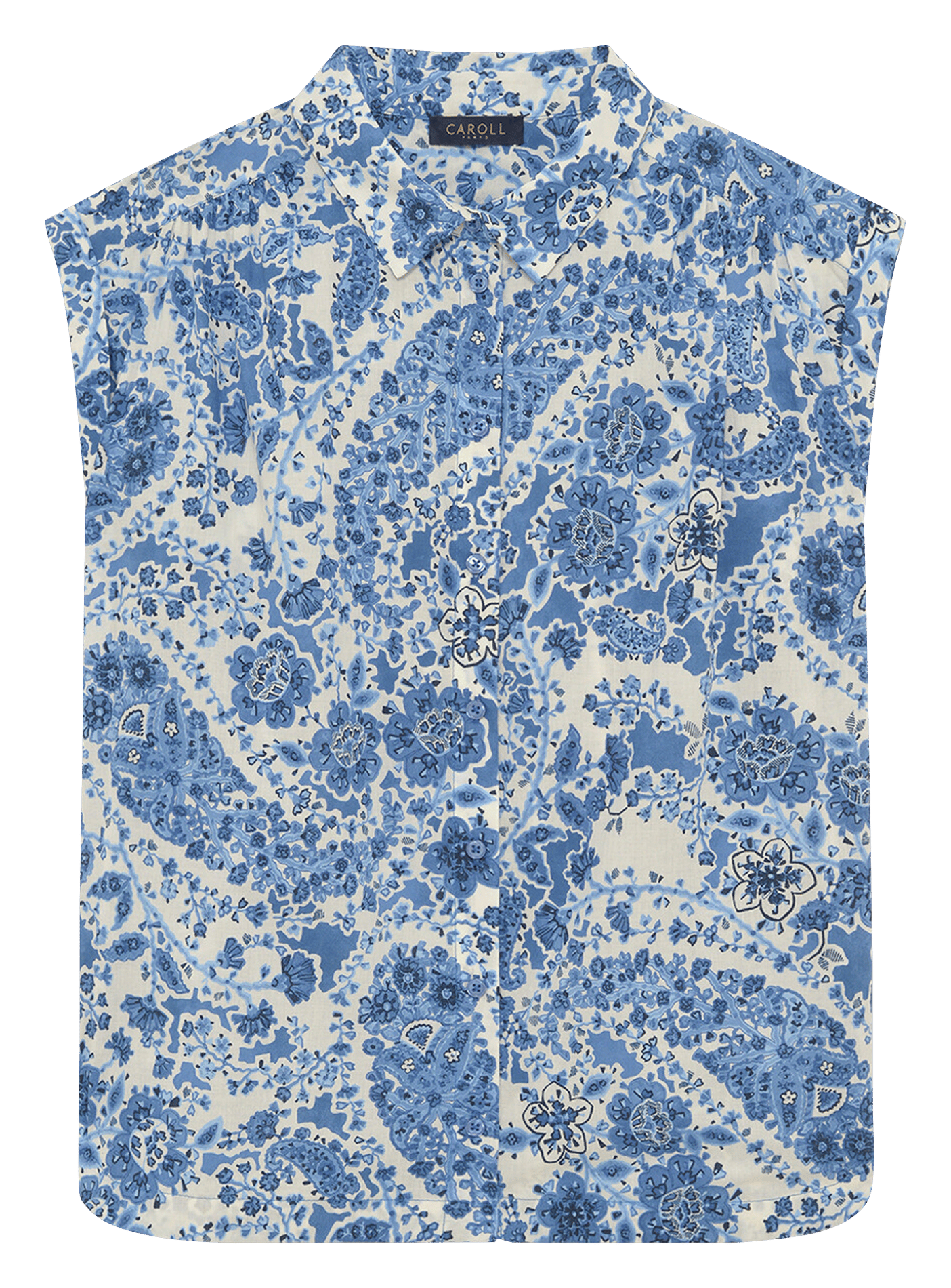 Chemise droite col classique en coton imprimé CAROLL Bleu