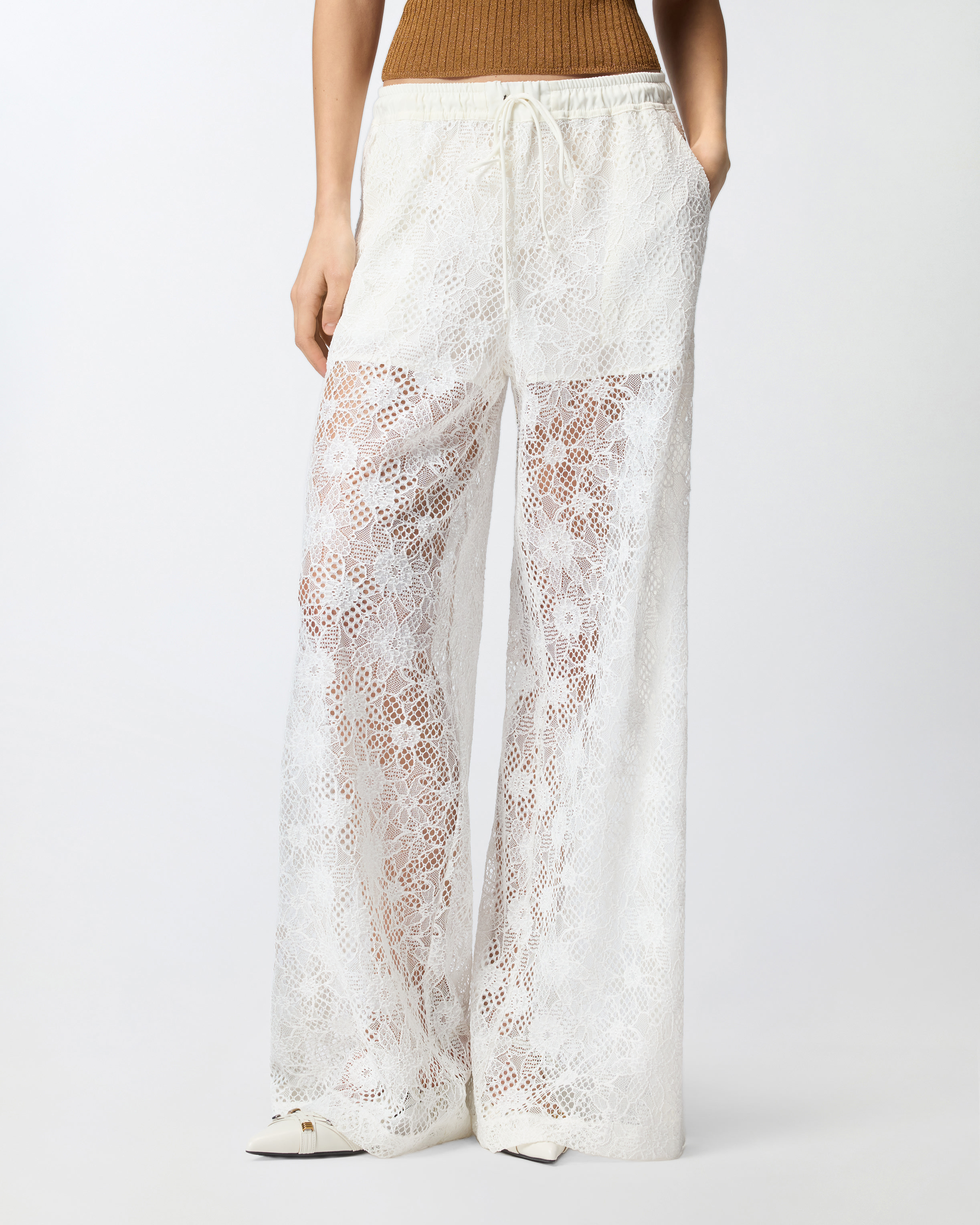 Pantalon en dentelle rebrodée florale PINKO Blanc