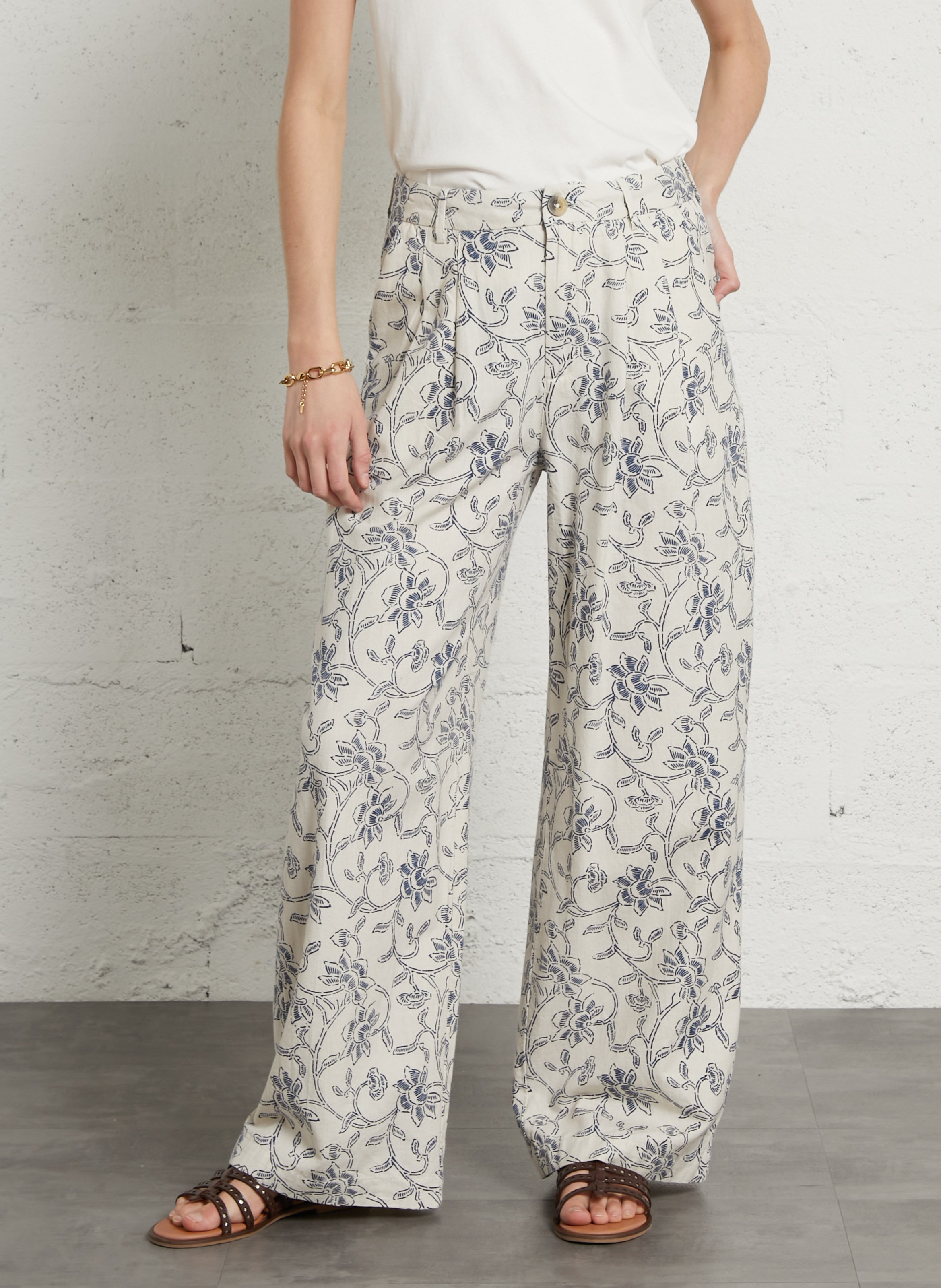 Pantalon large imprimé MAISON HOTEL Blanc